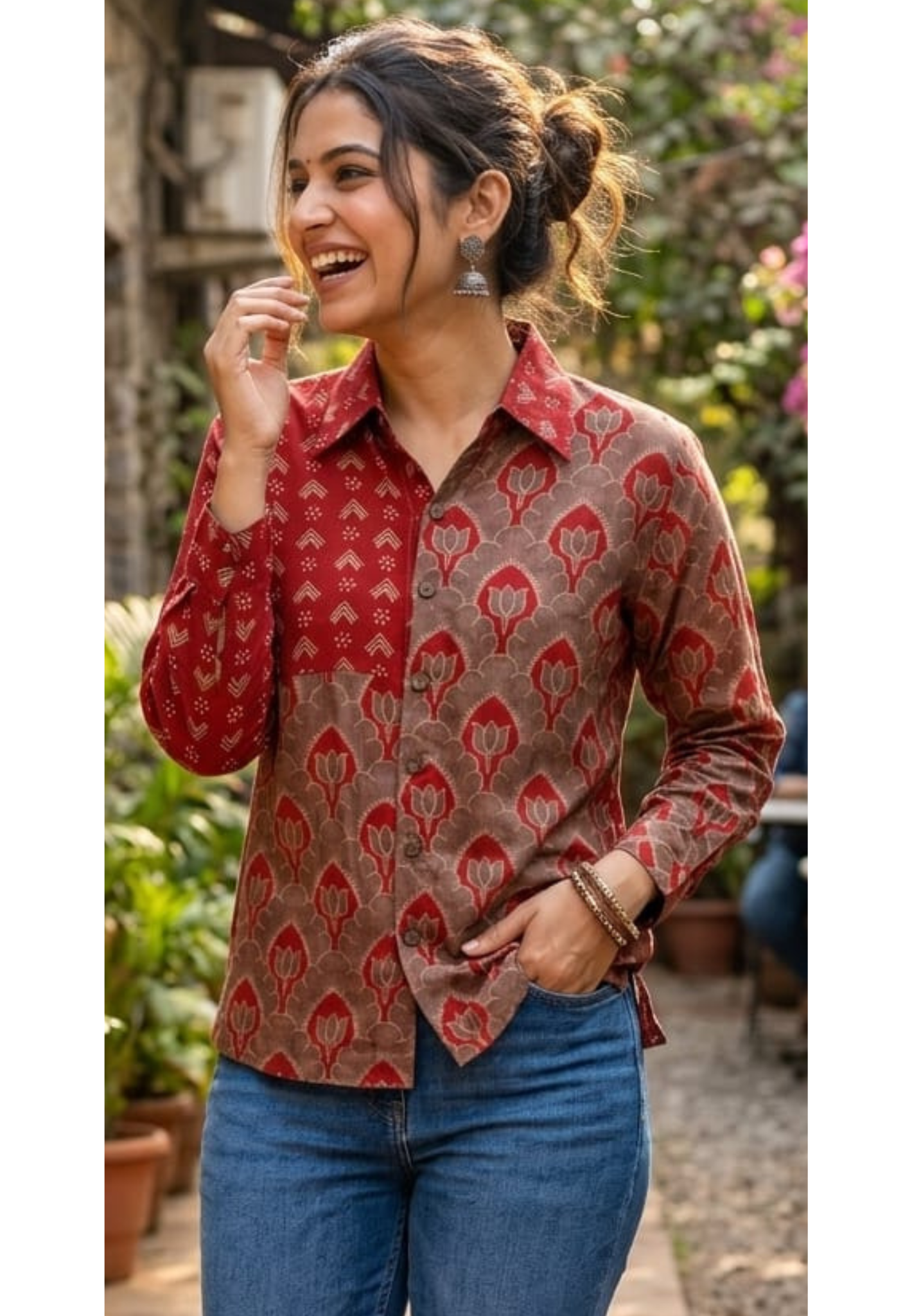 Mosaic Muse Attractive Red Vibrant Modal Muslin Casual Shirt-14439