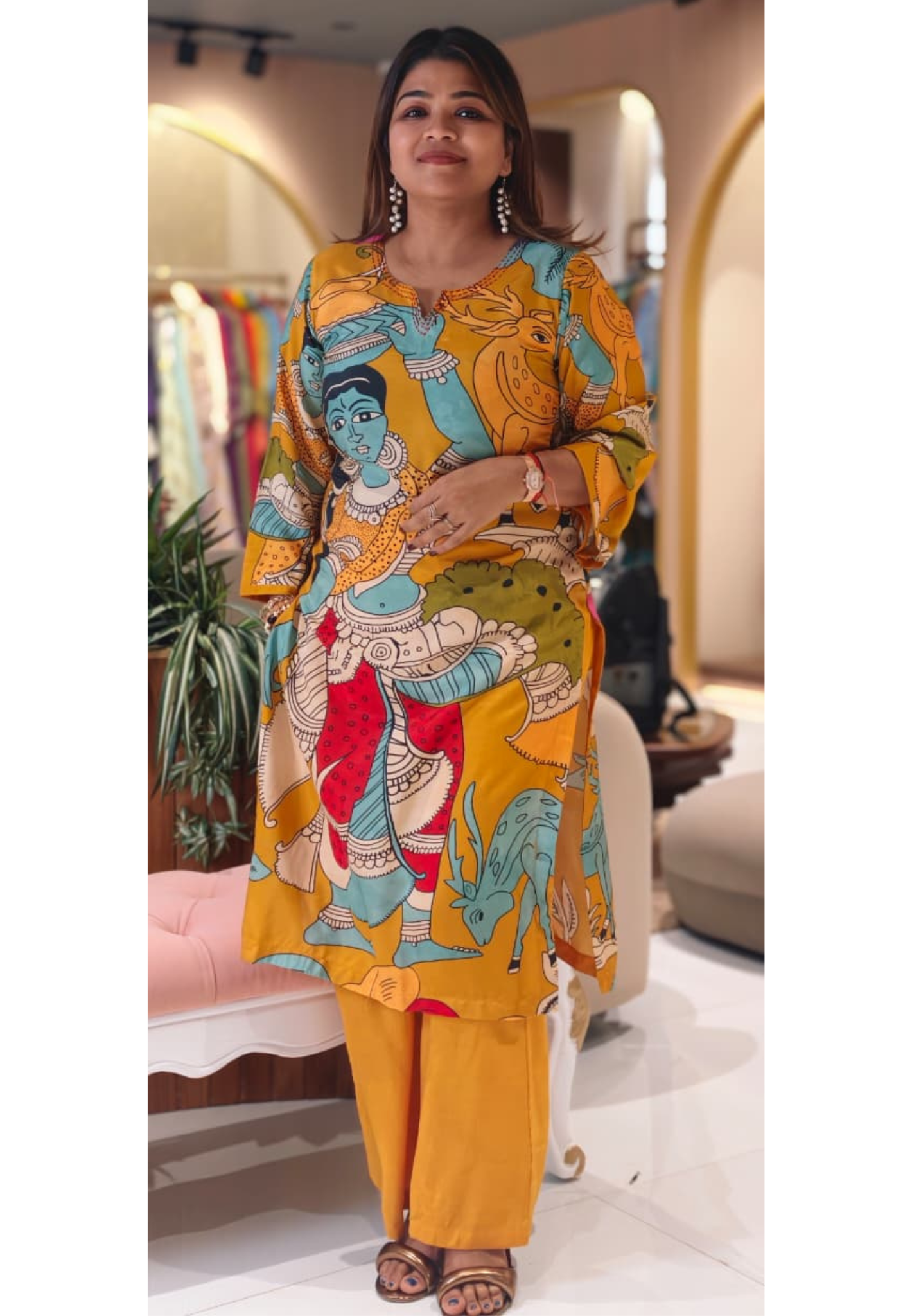 Folk-Art Kalamkari Muse Digital Printed Narrative Muslin Kurta Pant Set- 14437 RB288