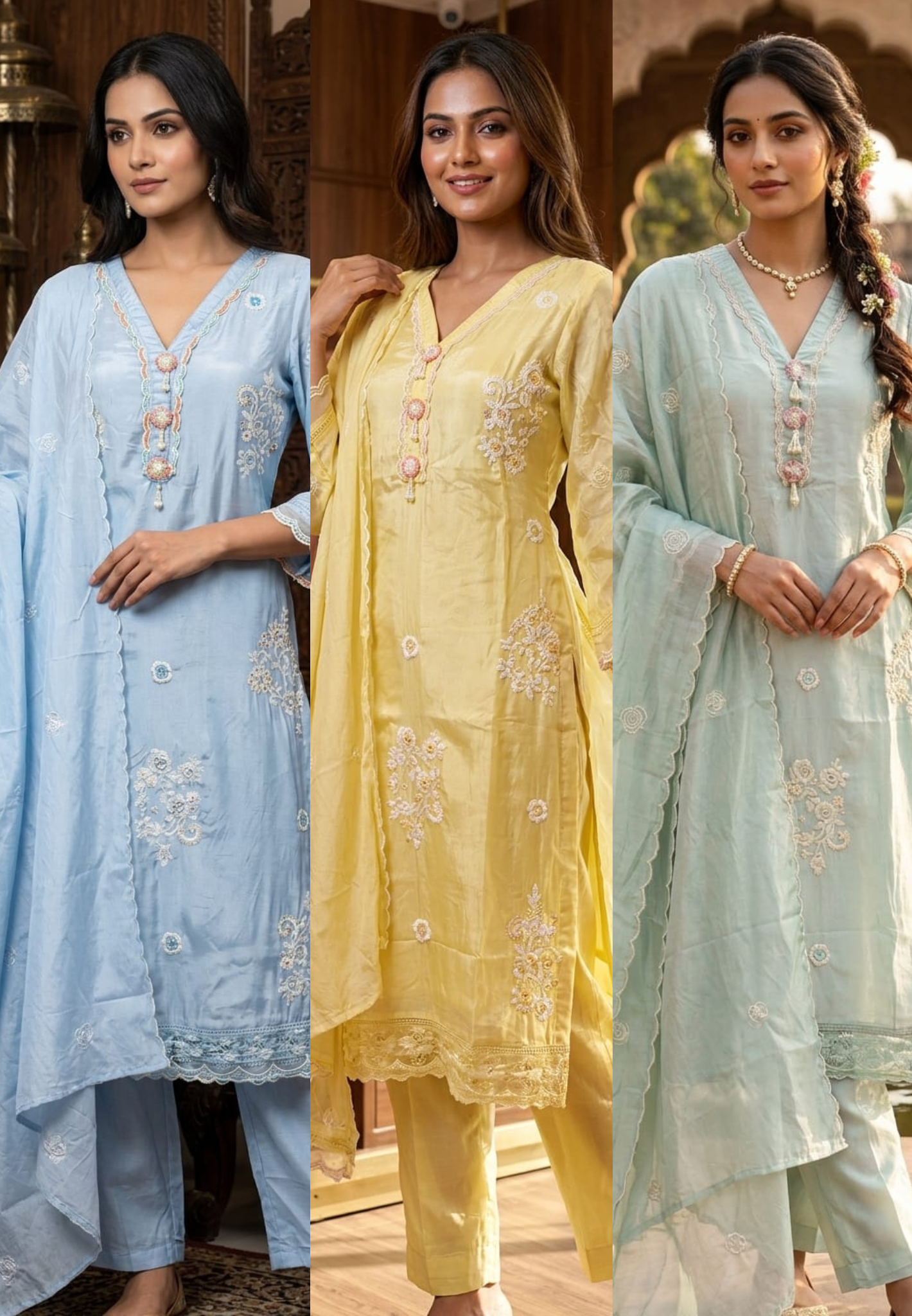 Butter Shimmery Floral Buta Cut Dana Work Pastel Full Suit Set With Dupatta- 14309 RB298