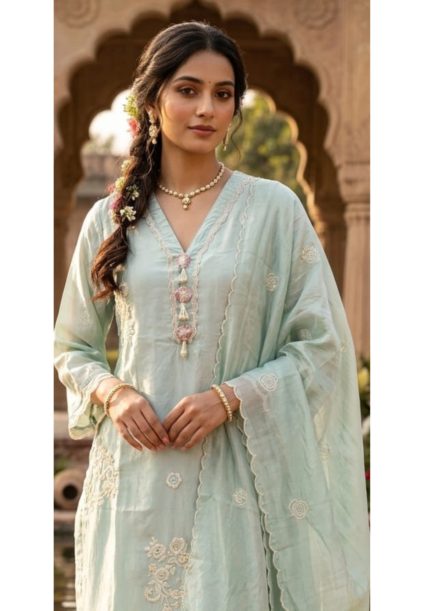 Butter Shimmery Floral Buta Cut Dana Work Pastel Full Suit Set With Dupatta- 14309 RB298