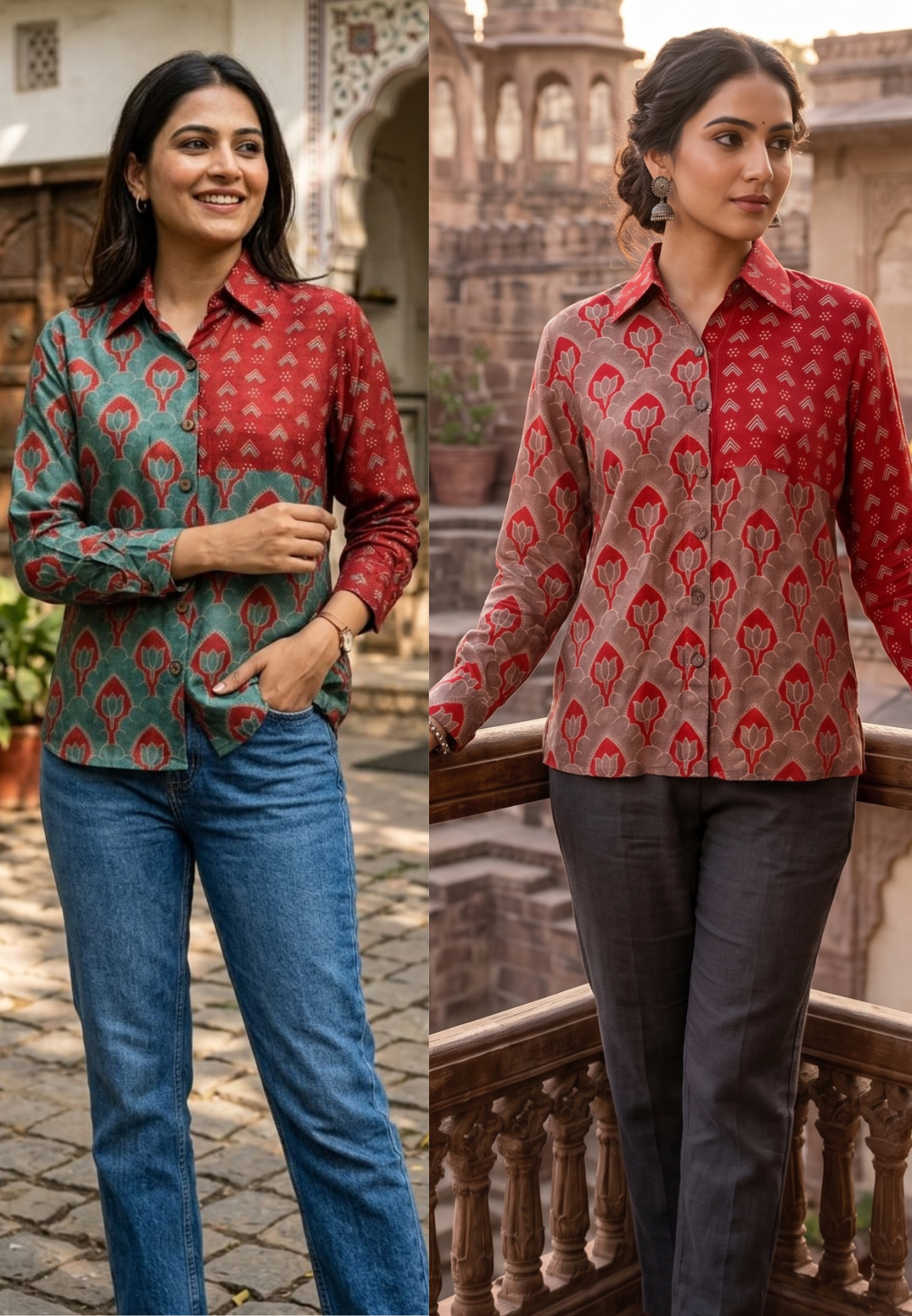 Mosaic Muse Attractive Red Vibrant Modal Muslin Casual Shirt-14439