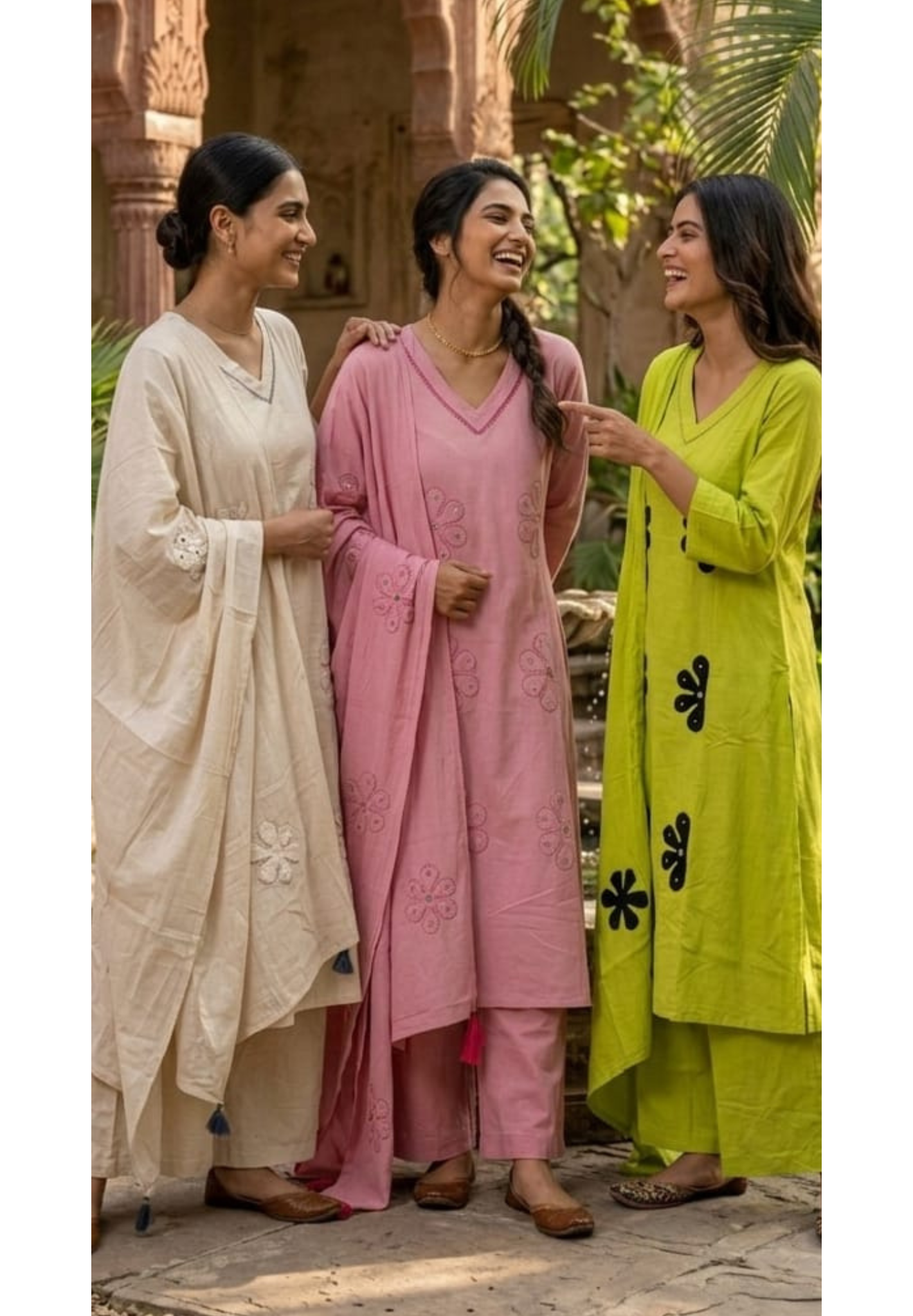 Half Phased Flower Patch Cotton A-Line Full Suit Set With Dupatta- 14415 RB326