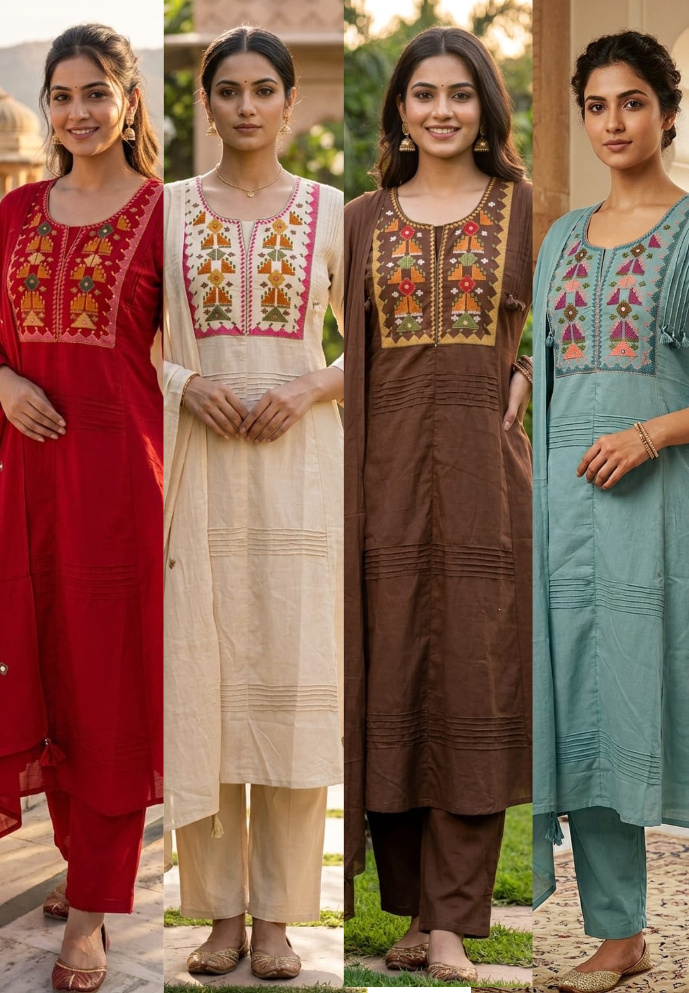 Thread Embroidered Silli Cotton A-Line Full Suit Set with Dupatta With Pintuck Detailing- 14293 RB330