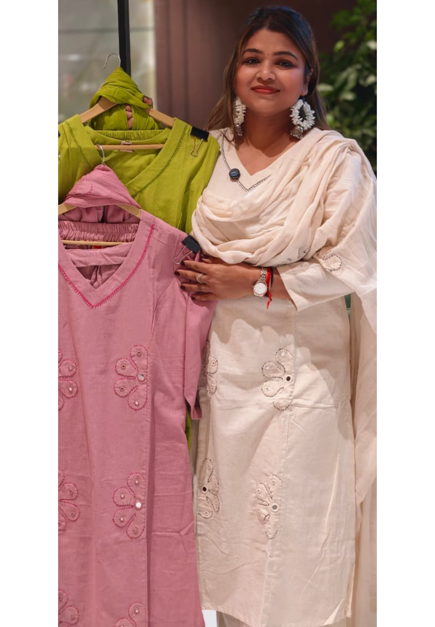 Half Phased Flower Patch Cotton A-Line Full Suit Set With Dupatta- 14415 RB326