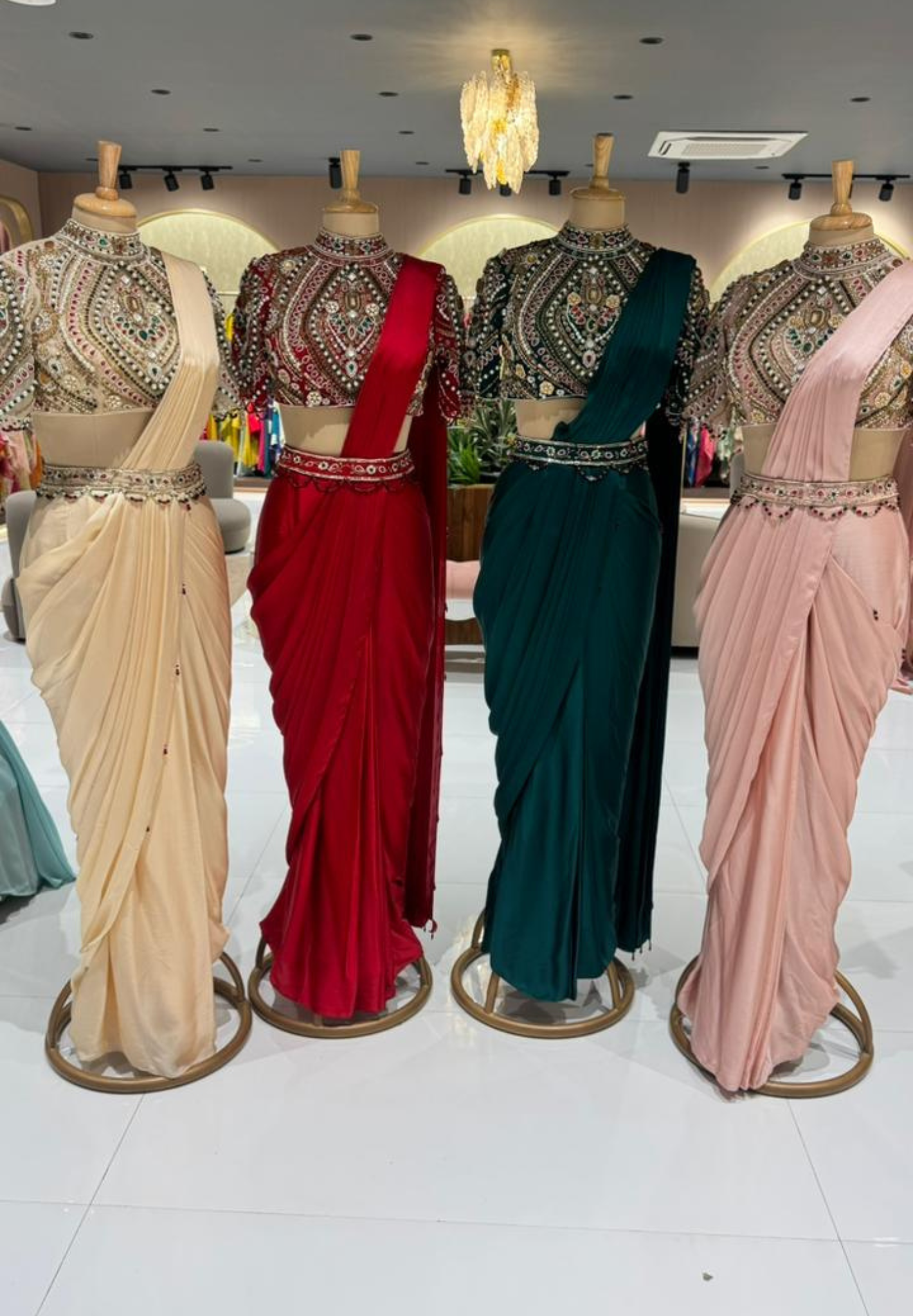 Elegant Pre-Draped Partywear Luxury Hand-Embroidered Designer Saree with Heavy Stone & Zardosi Work Blouse- 14525 RB349