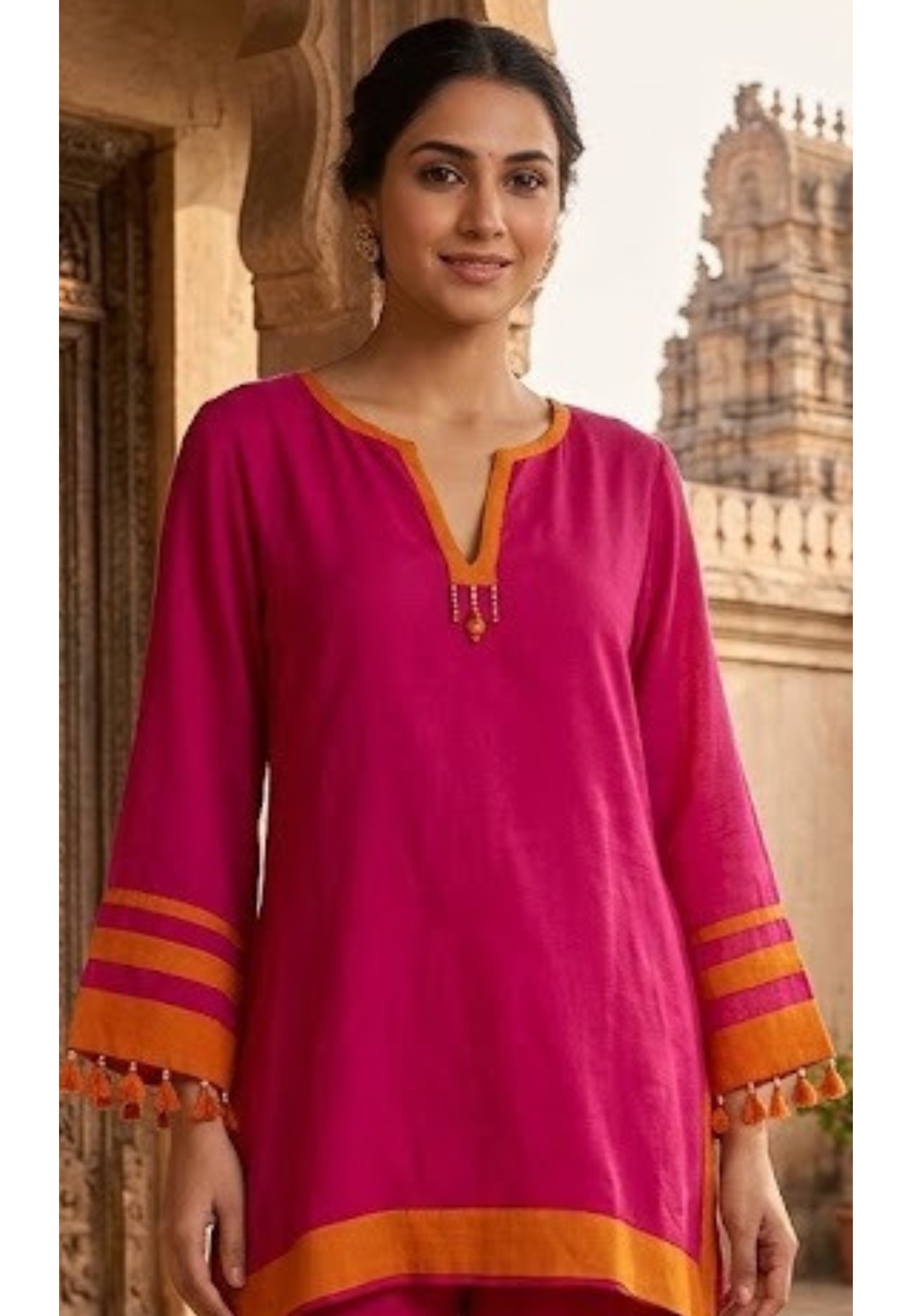 Solid Minimal Tassel Accent Border Highlights Matching Kurta Pant Set In Cotton Fabric- 14532 RB347