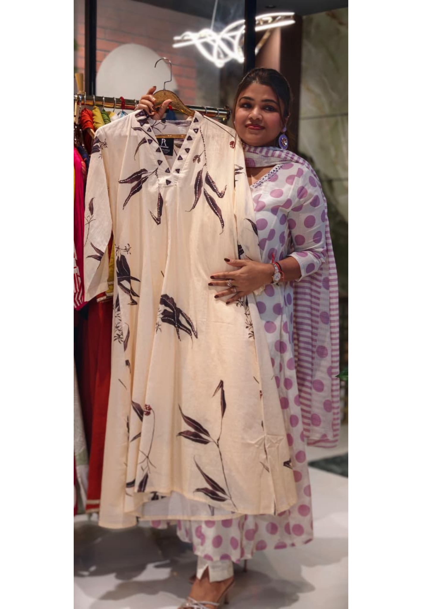 Pure Mul Cotton Leaf Print A-Line Kurta With Bottom-13955 RB451