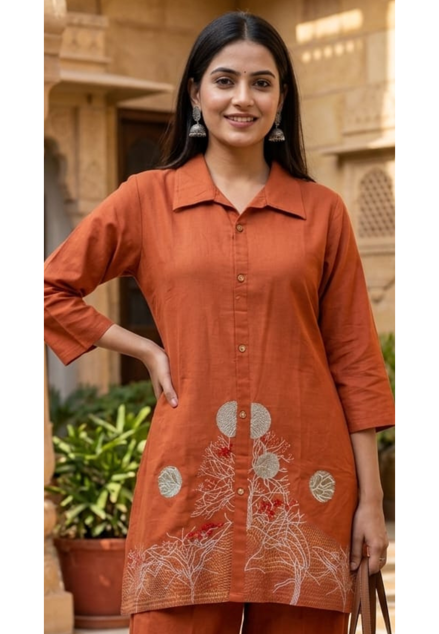 Vibrant Rustic Charm Intricate Floral Embroidery Flex Cotton Co-Ord Set- 14594 RB364