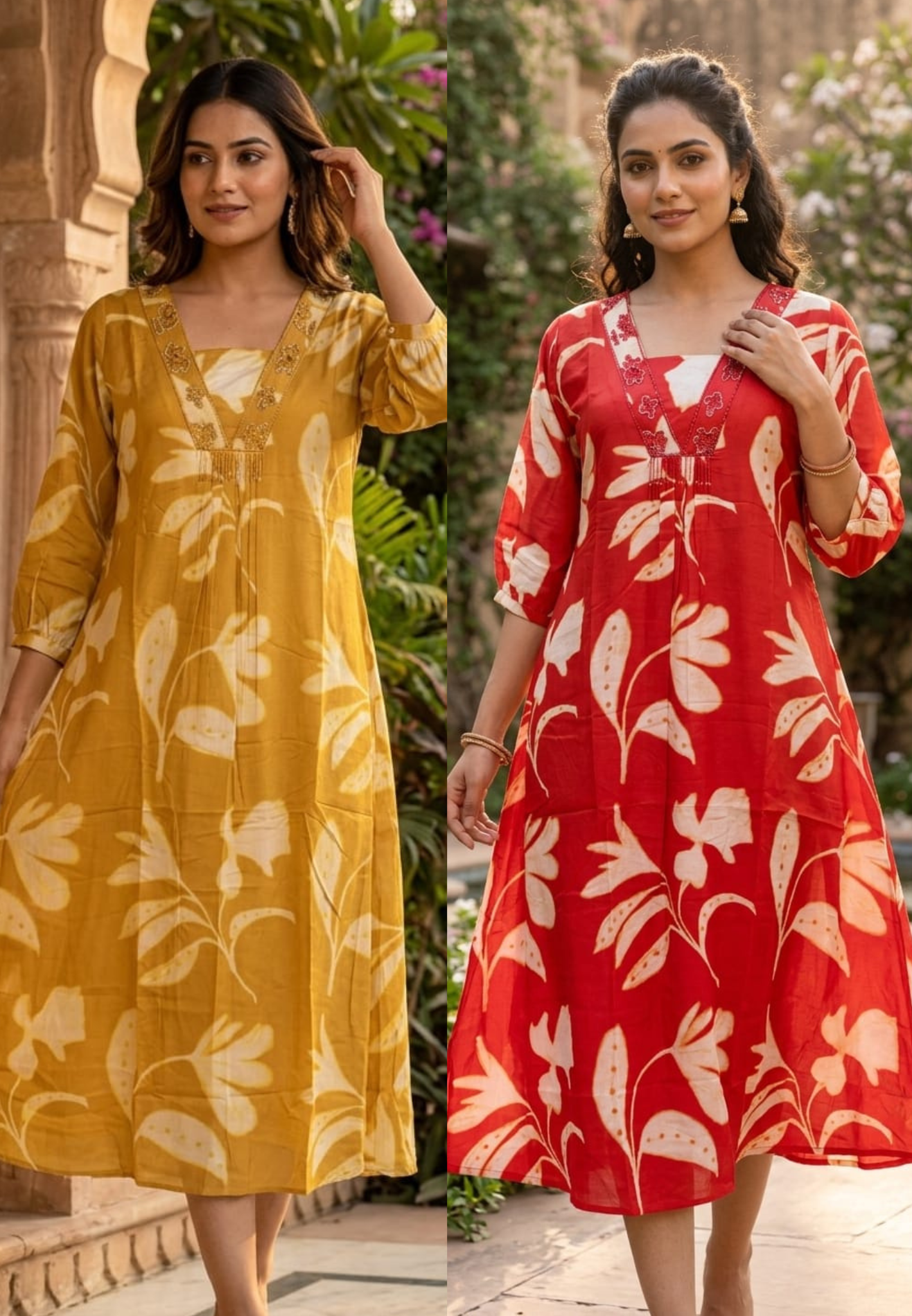 Melodic Printed Cut-Dana Neck Line Tassel Accent Russian Silk Daily Wear Frock- 14715 RB447