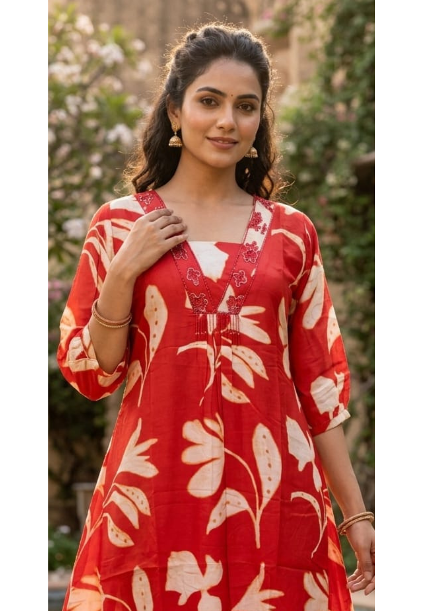 Melodic Printed Cut-Dana Neck Line Tassel Accent Russian Silk Daily Wear Frock- 14715 RB447