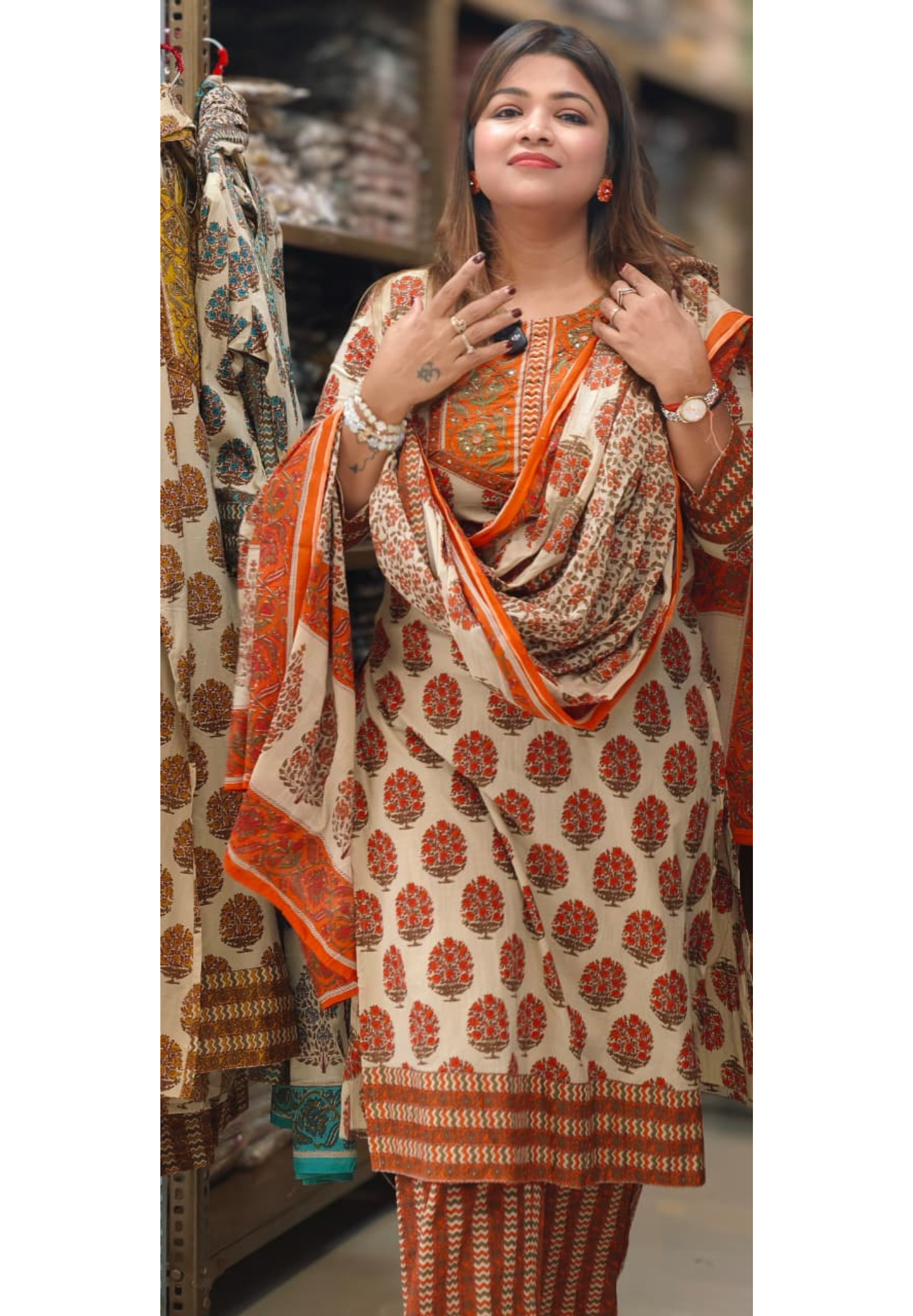 Pure Traditional Printed Ethnic Wear Cotton Full Suit Set With Dupatta- 14695 (Body Hugging) RB390