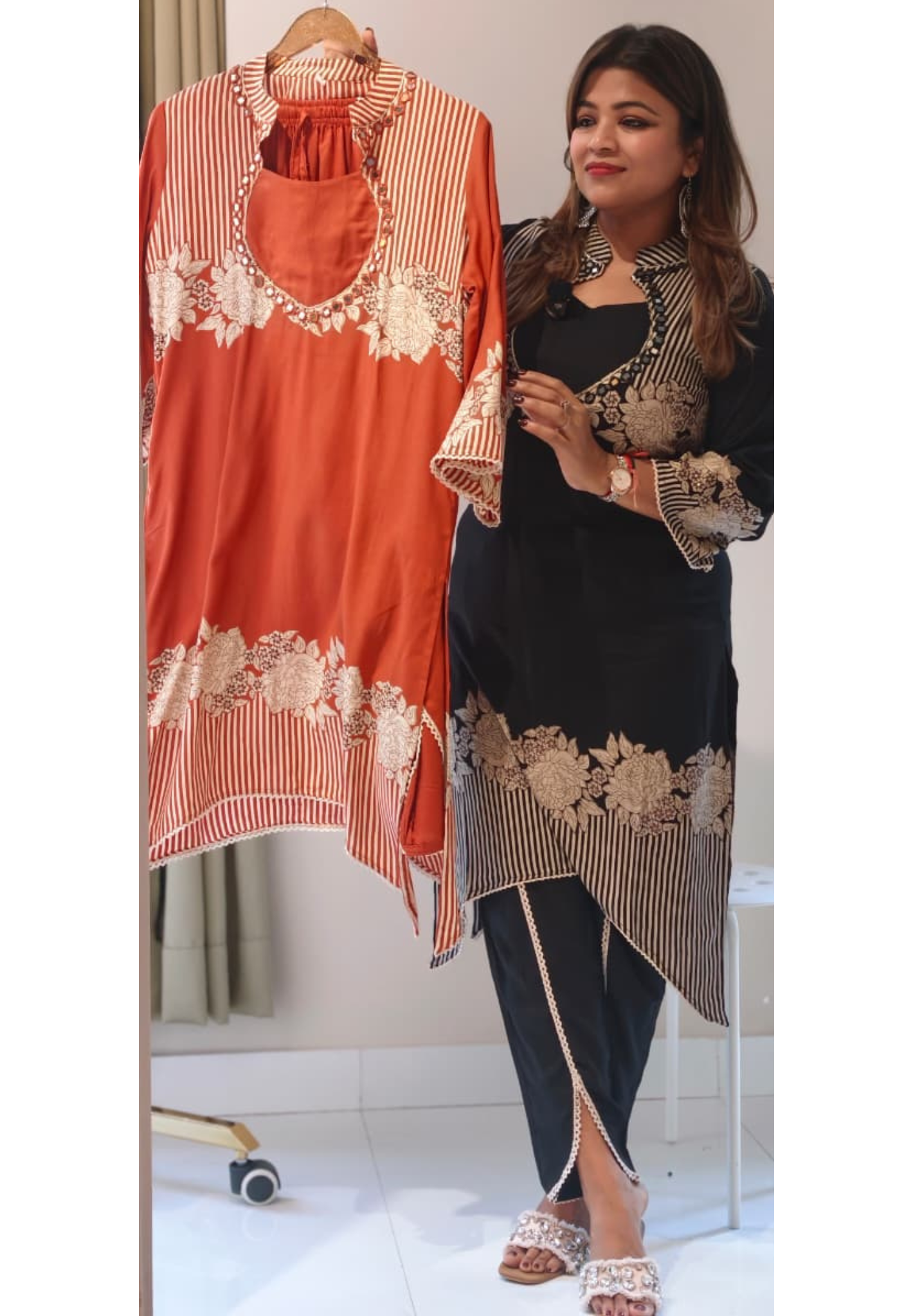 Very Stylish Printed Buster Look Attached Kurta & Tulip Kind Lace Touch Bottom In German Rayon Fabric- 14655 RB378