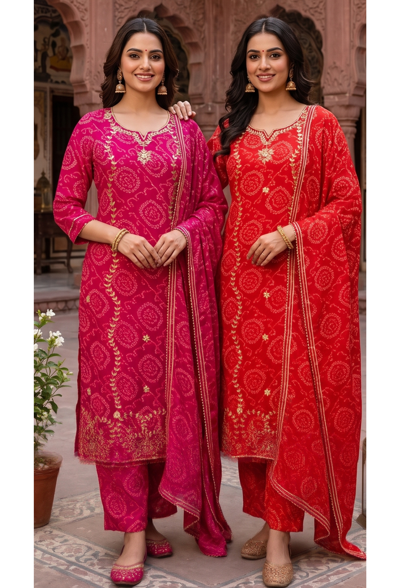 Premium Georgette Pure Gotta Patti Work Vibrant Bandhej Full Suit Set With Dupatta- 14539 RB385