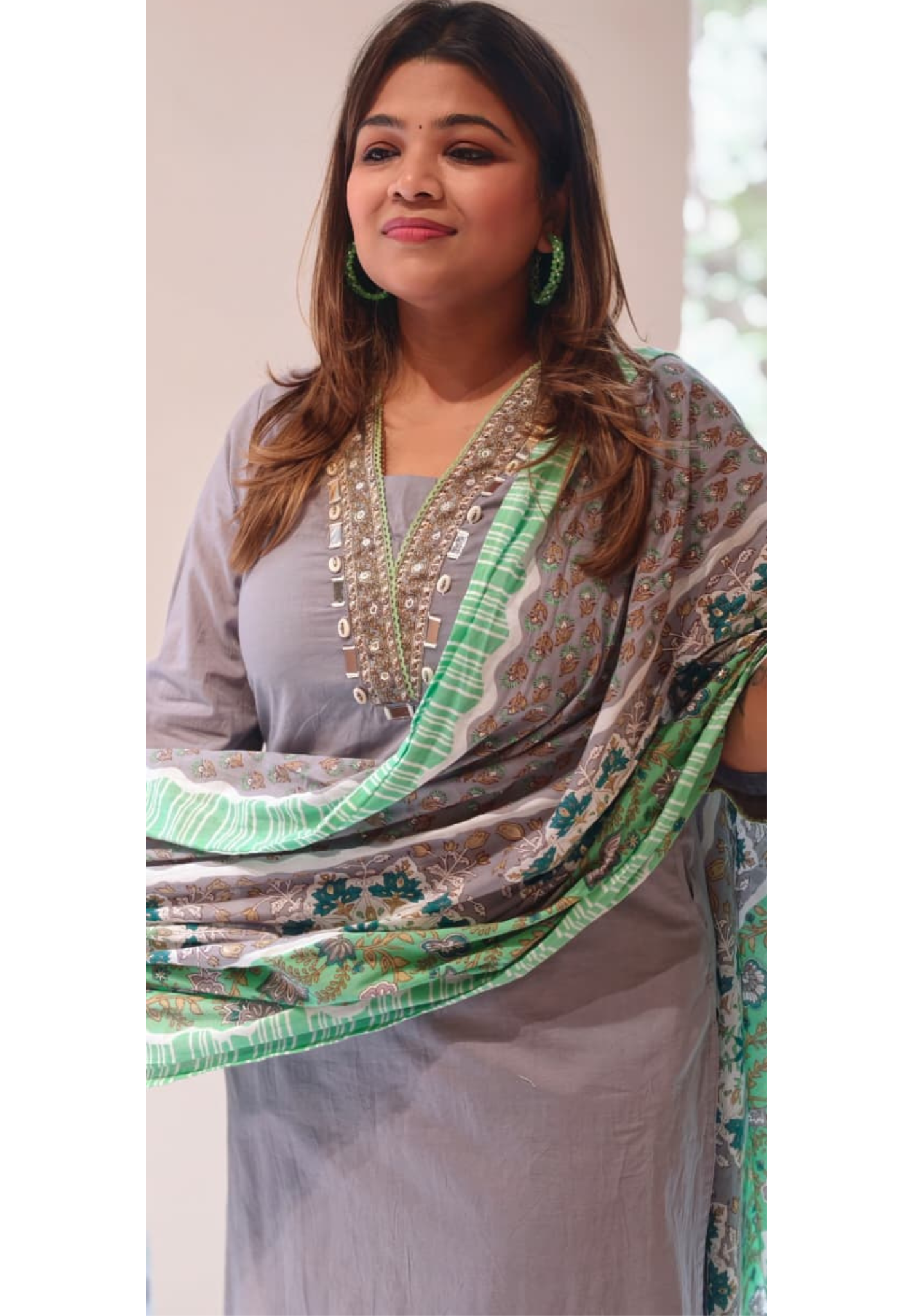 Elegant Straight Fit Kurti with Bottom and dupatta Handwork Neckline Detailing-14564  RB416