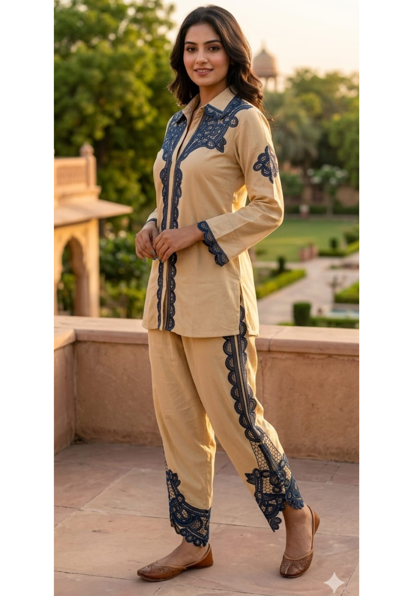 Lace Trimmed Touch Bold Look Casual Wear Co-Ord Set In Rayon Fabric- 14701  RB406