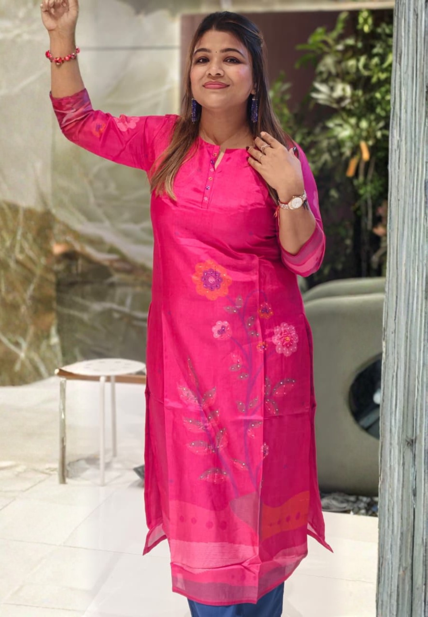 Fuschia Radiance Botanical Charm Russian Silk Blend Kurti Only- 14714, 14771  RB383 LEAN FIT BOOK NEXT SIZE