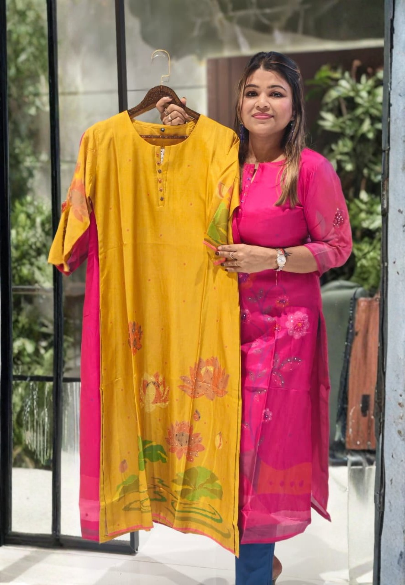 Fuschia Radiance Botanical Charm Russian Silk Blend Kurti Only- 14714, 14771  RB383 LEAN FIT BOOK NEXT SIZE