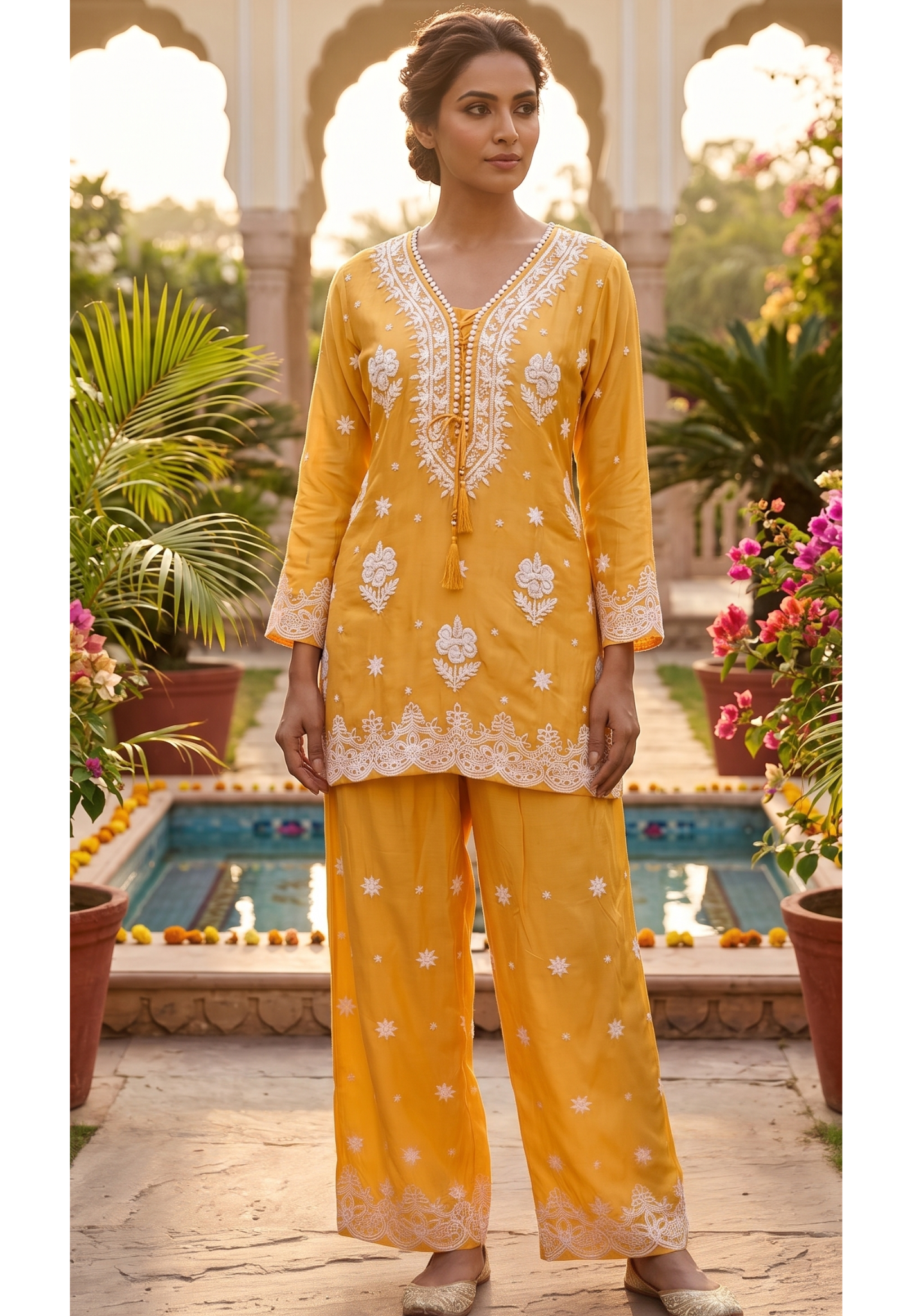 Mango Inspired Color Chikankari Embroidered Soft Muslin Co-Ord Set- 14344 RB464