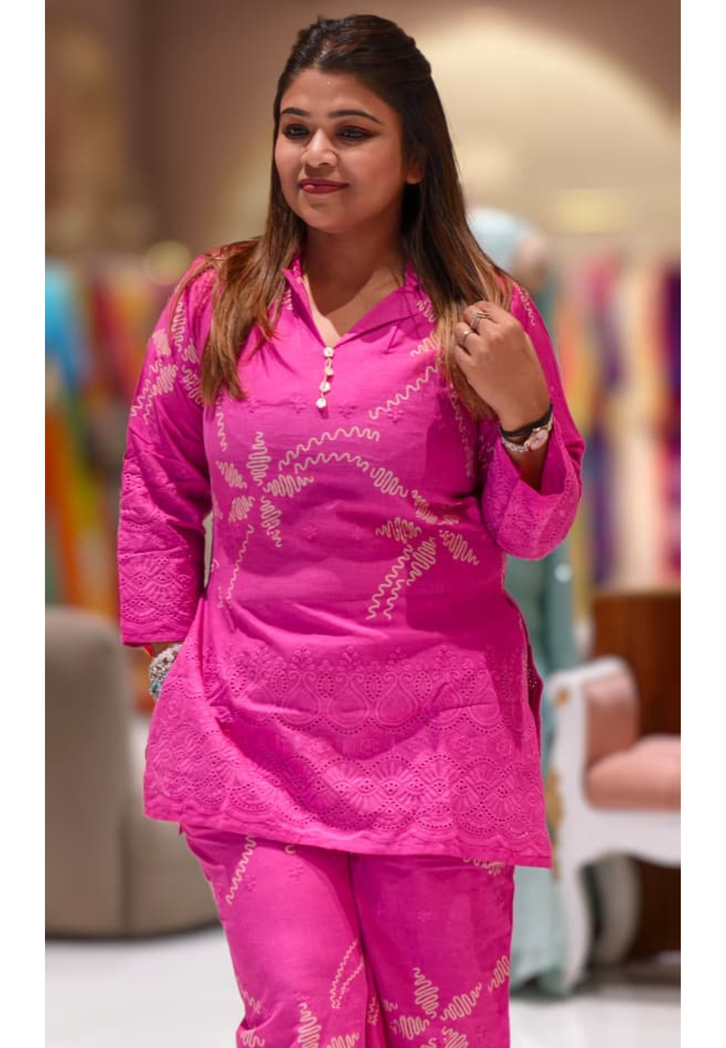 Fuschia Blush Shifli Embroidered With Minimal Prints Cotton Co-Ord Sets- 14688 RB479