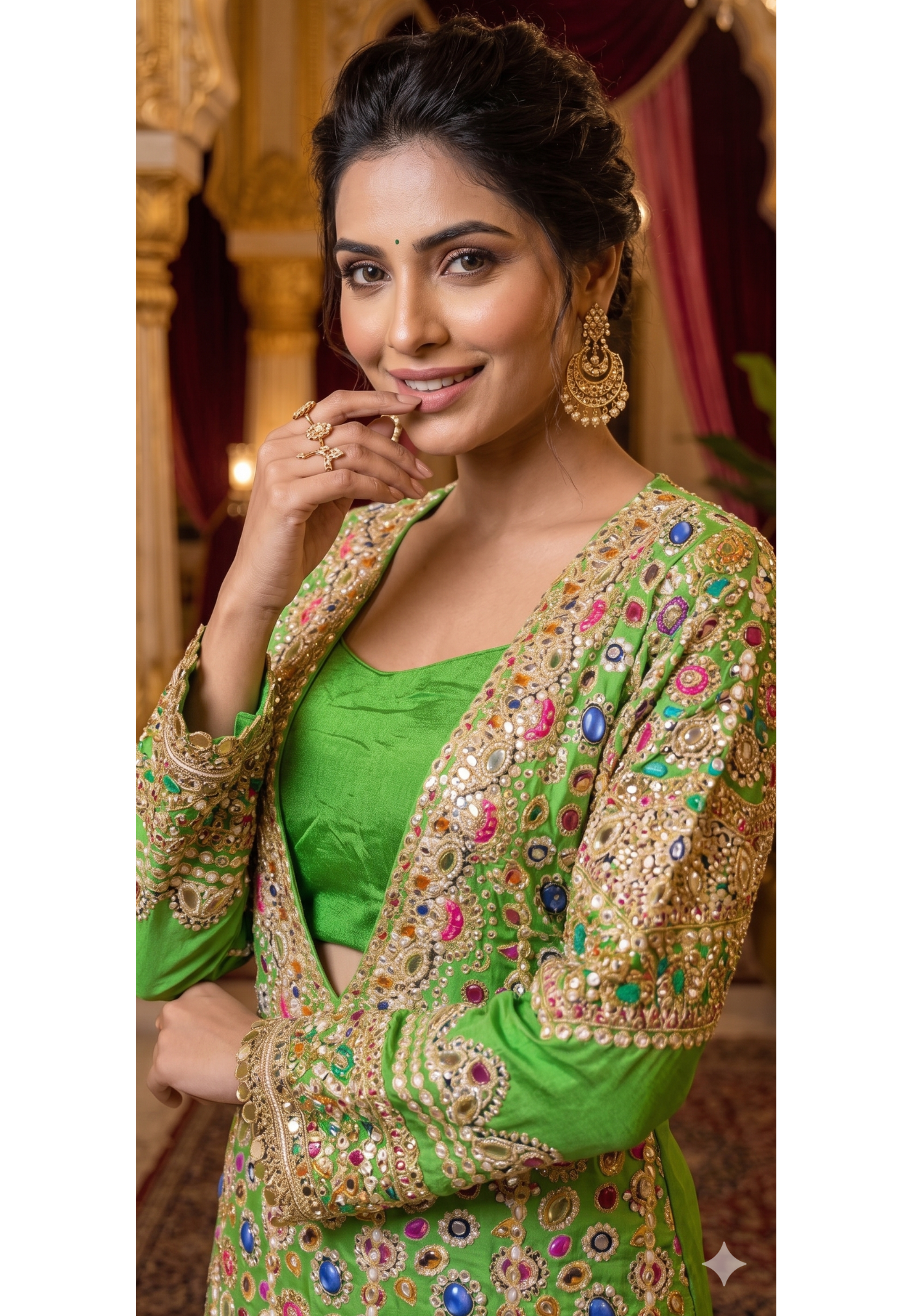 Rajasthani Elegance Multicolor Highlights Coin Tasseled Designer Outer With Buster & Flared Palazzo Bottom- 13325