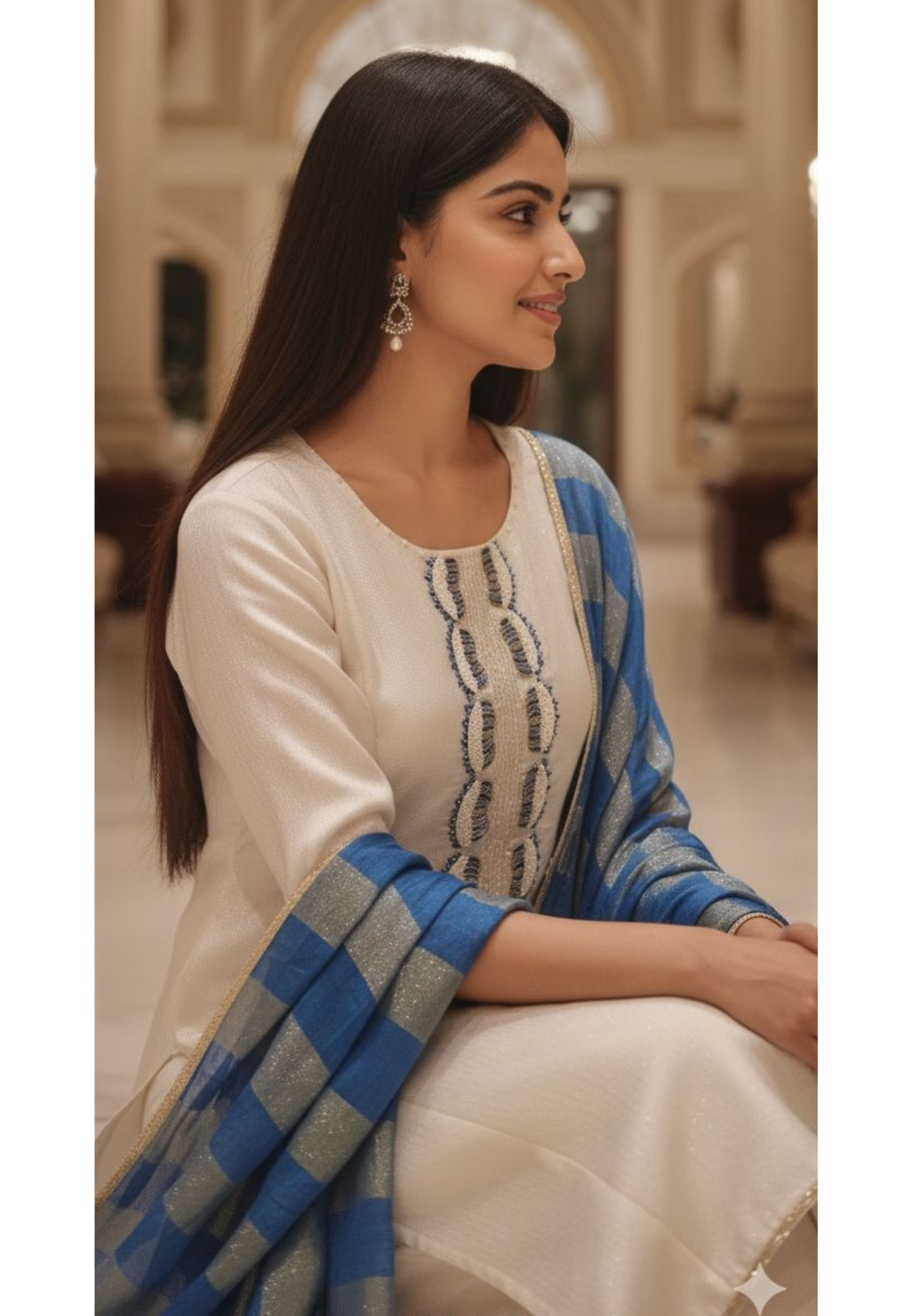 Elegant Shimmer Tissue Full Set with Designer Neck Embroidery Paired with Blue Striped Tissue Dupatta DRYWASH- 12535