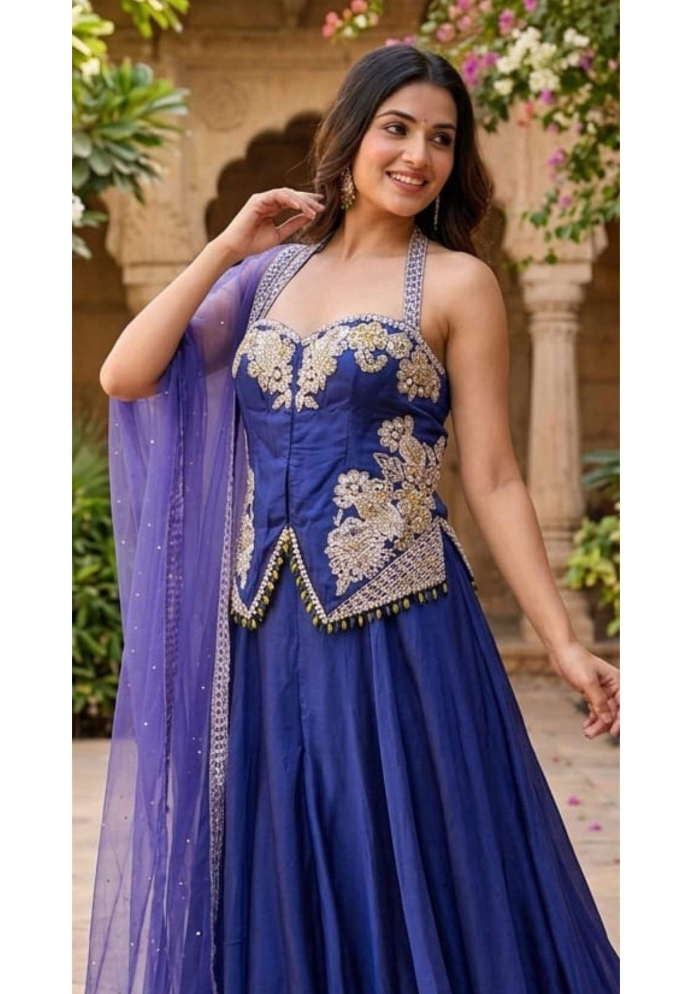 Royal Indigo Hand-Embellished Regal Statement Stunning Scalloped Bodice Indo Wear- 14326 RB333