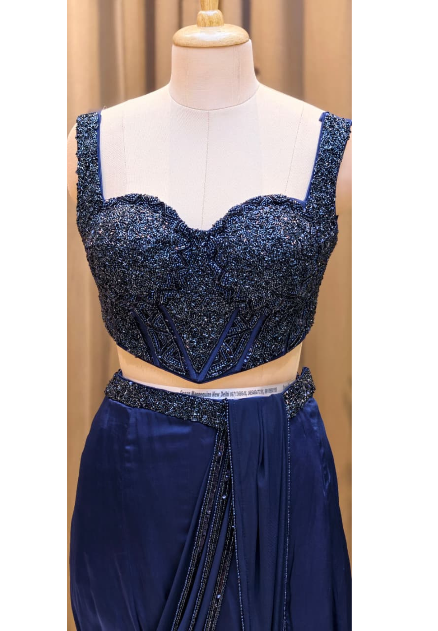 Midnight Royale Luxury Pre-Draped Saree With Slit with Heavy Handwork Corset Detailing-14870 Dispatching After 30 days