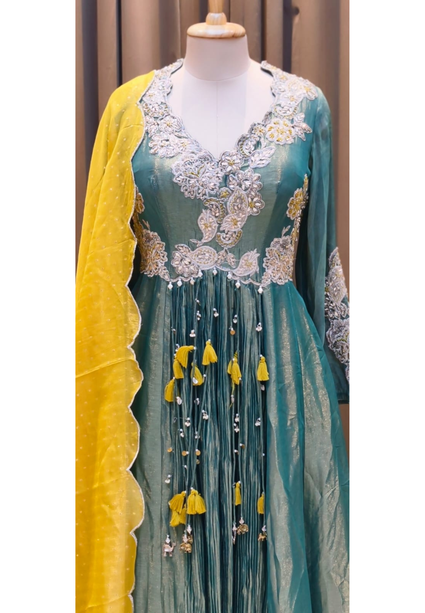 Emerald Aura Shimmer Tissue Designer Anarkali Gown with Dupatta-15595