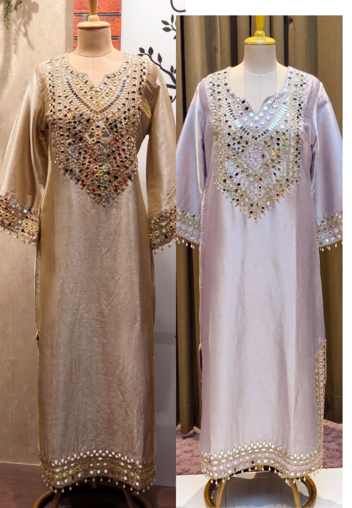Premium Mirror Work Designer Straight Kurta with Potli Bag-14885