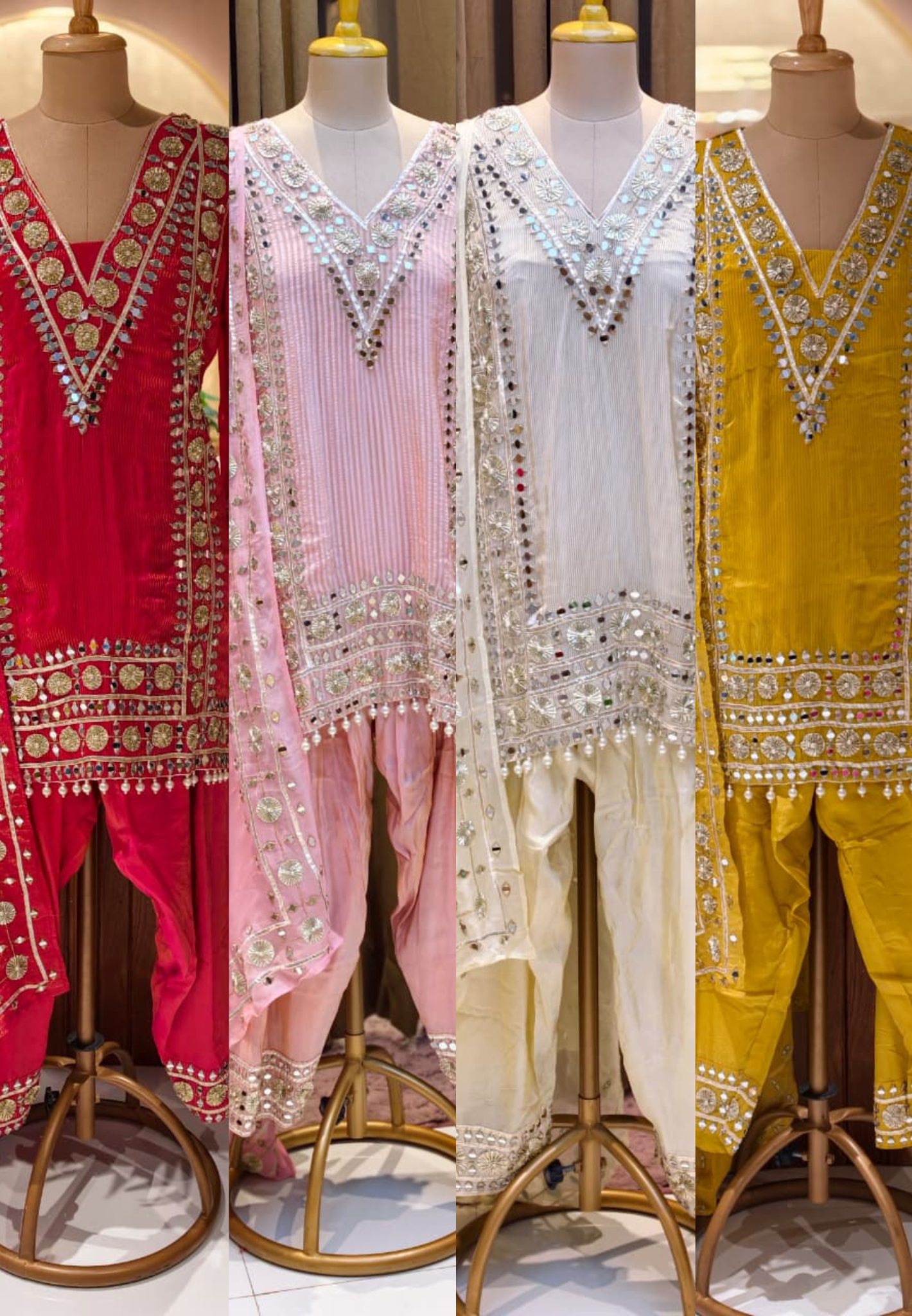 Designer Heavy Mirror Work Embroidered Kurta with Farshi Bottom  Dupatta-14879