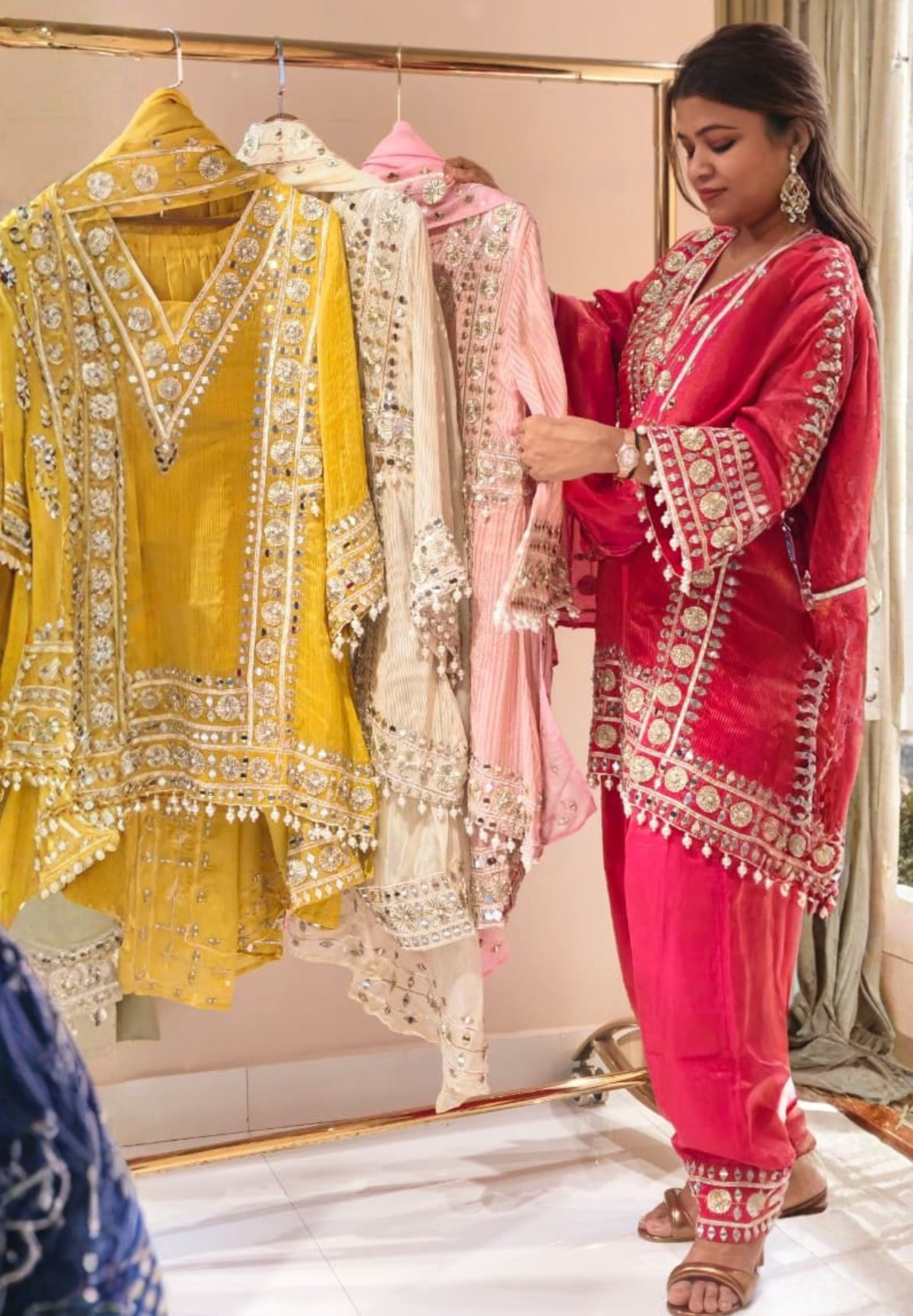 Designer Heavy Mirror Work Embroidered Kurta with Farshi Bottom  Dupatta-14879