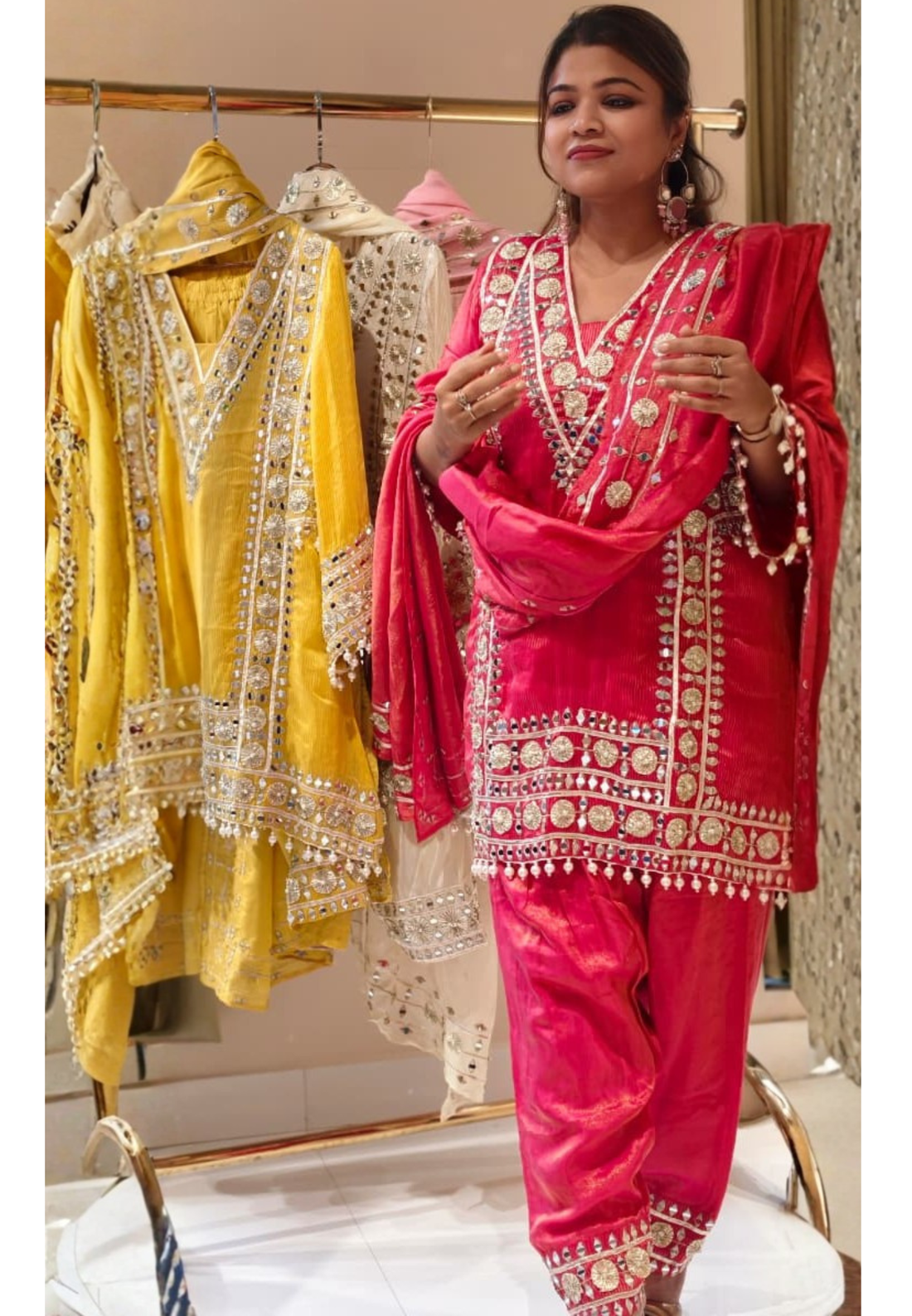 Designer Heavy Mirror Work Embroidered Kurta with Farshi Bottom  Dupatta-14879