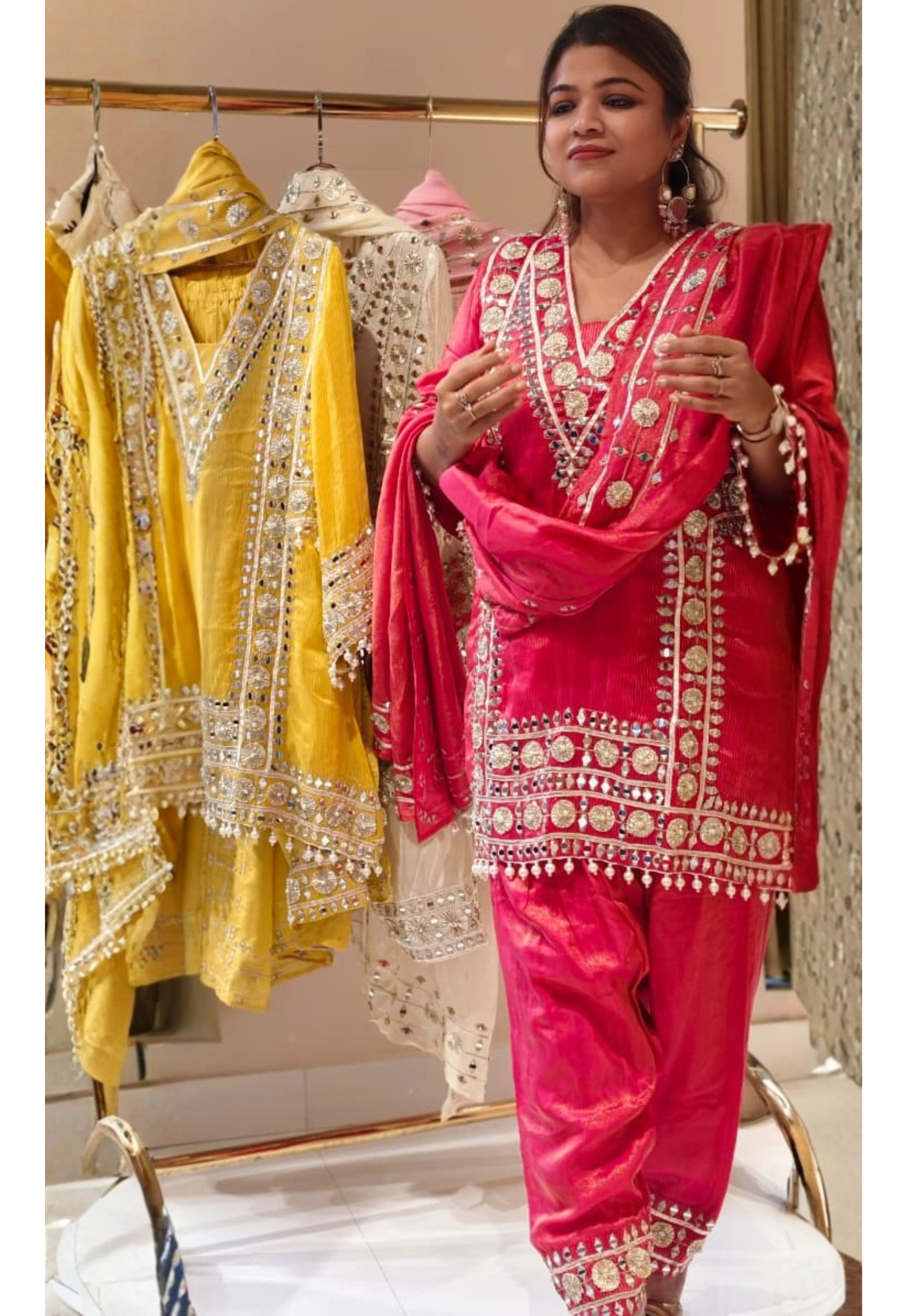Designer Heavy Mirror Work Embroidered Kurta with Farshi Bottom  Dupatta-14879