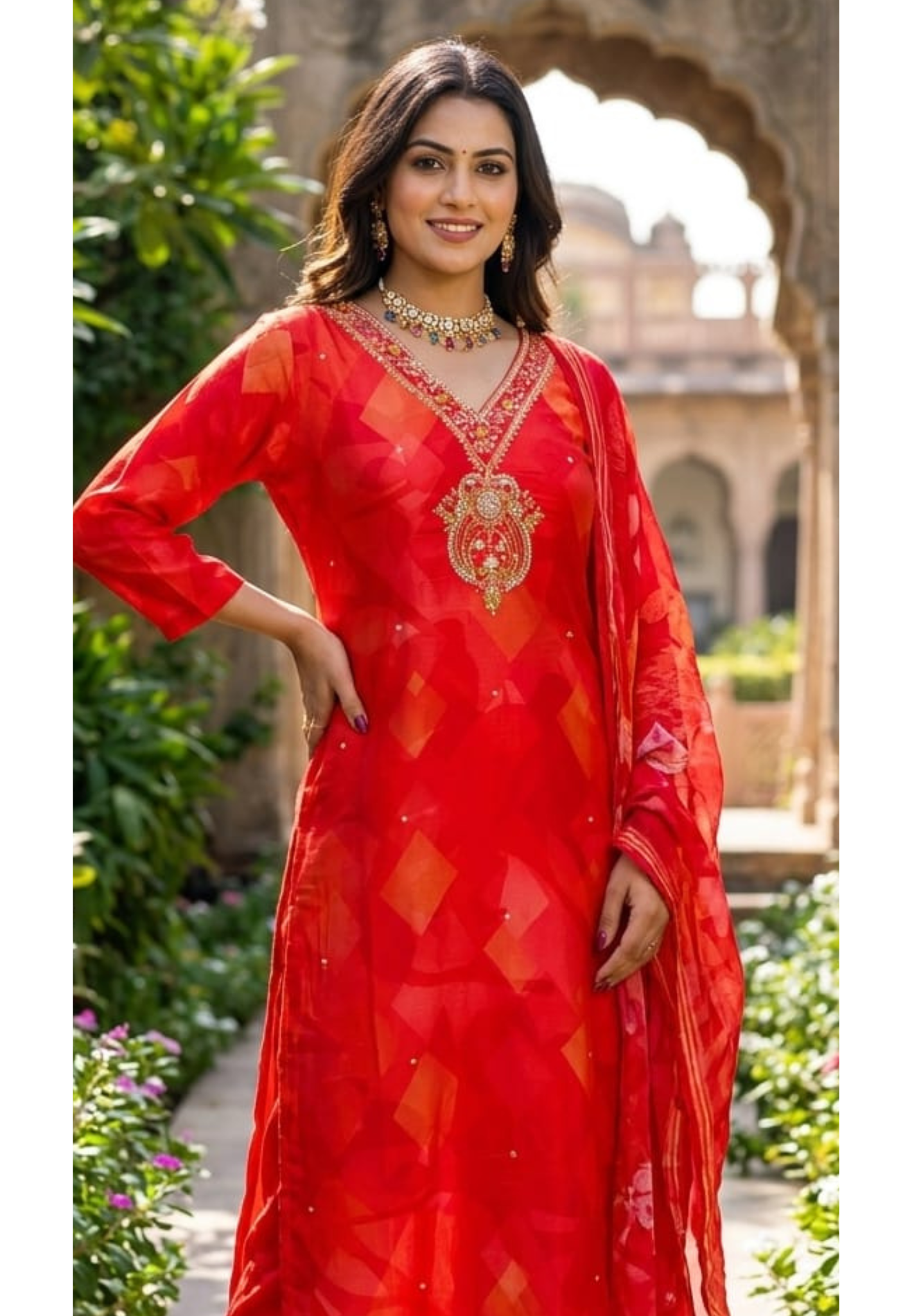 Majestic Delicate Floral Threadwork Motifs Vibrant Russian Silk Full Suit Set With Dupatta-LEAN FIT(ADVISIBLE NEXT SIZE)