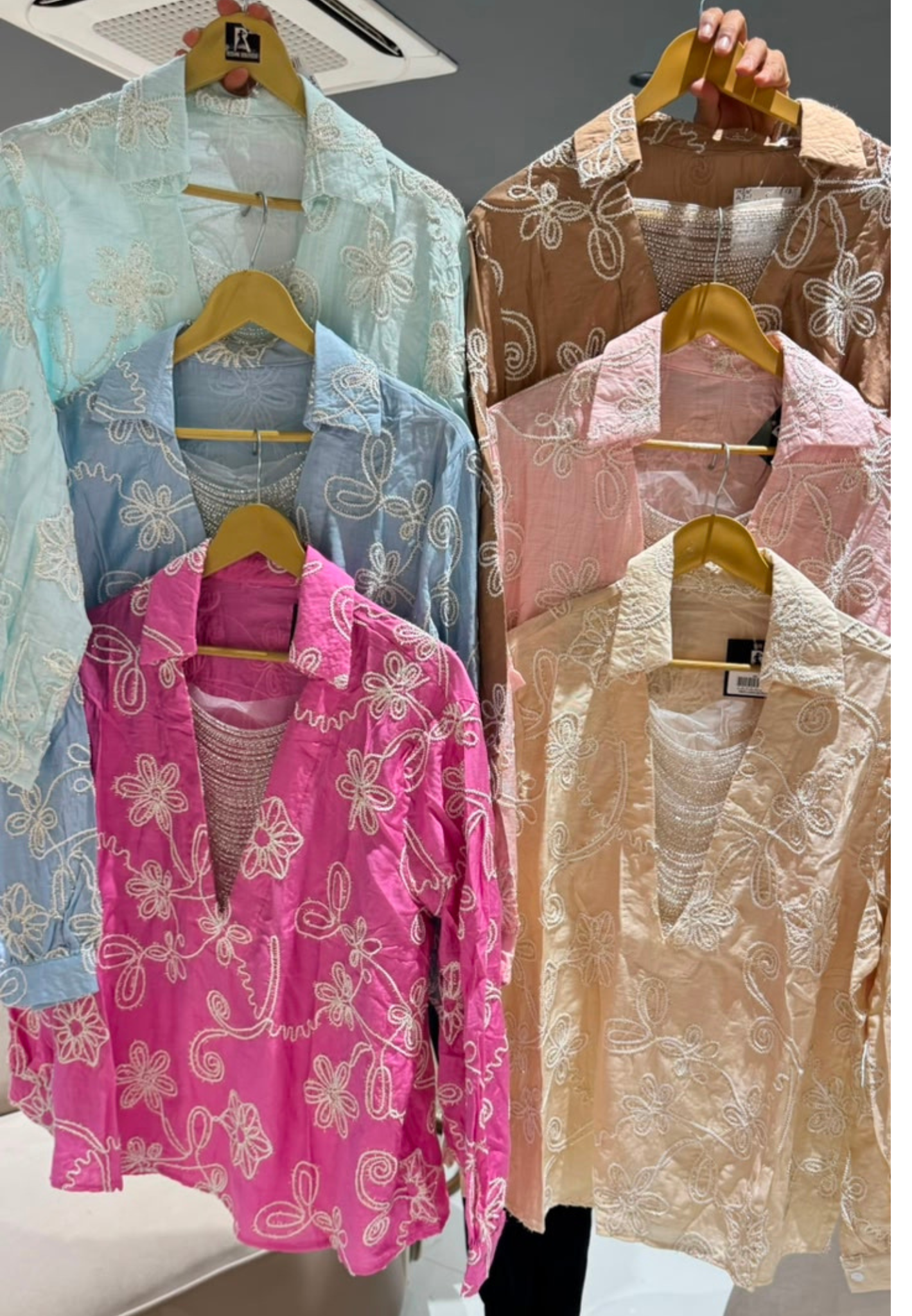 Imported Butter Sheer Embroidered Jewel Stone Hangs Premium Western Tops- 14764