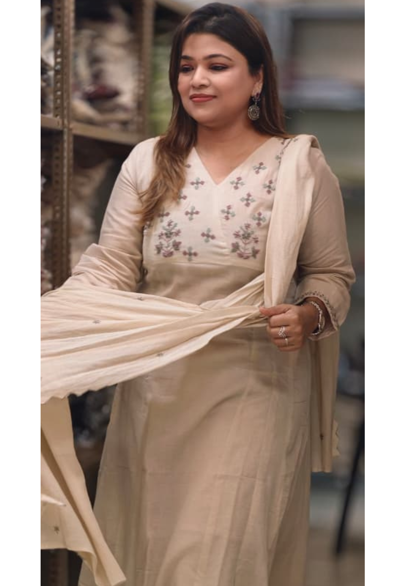 Premium Mul Cotton Delicate Embroidered A-Line Full Suit Set with Dupatta- 14893