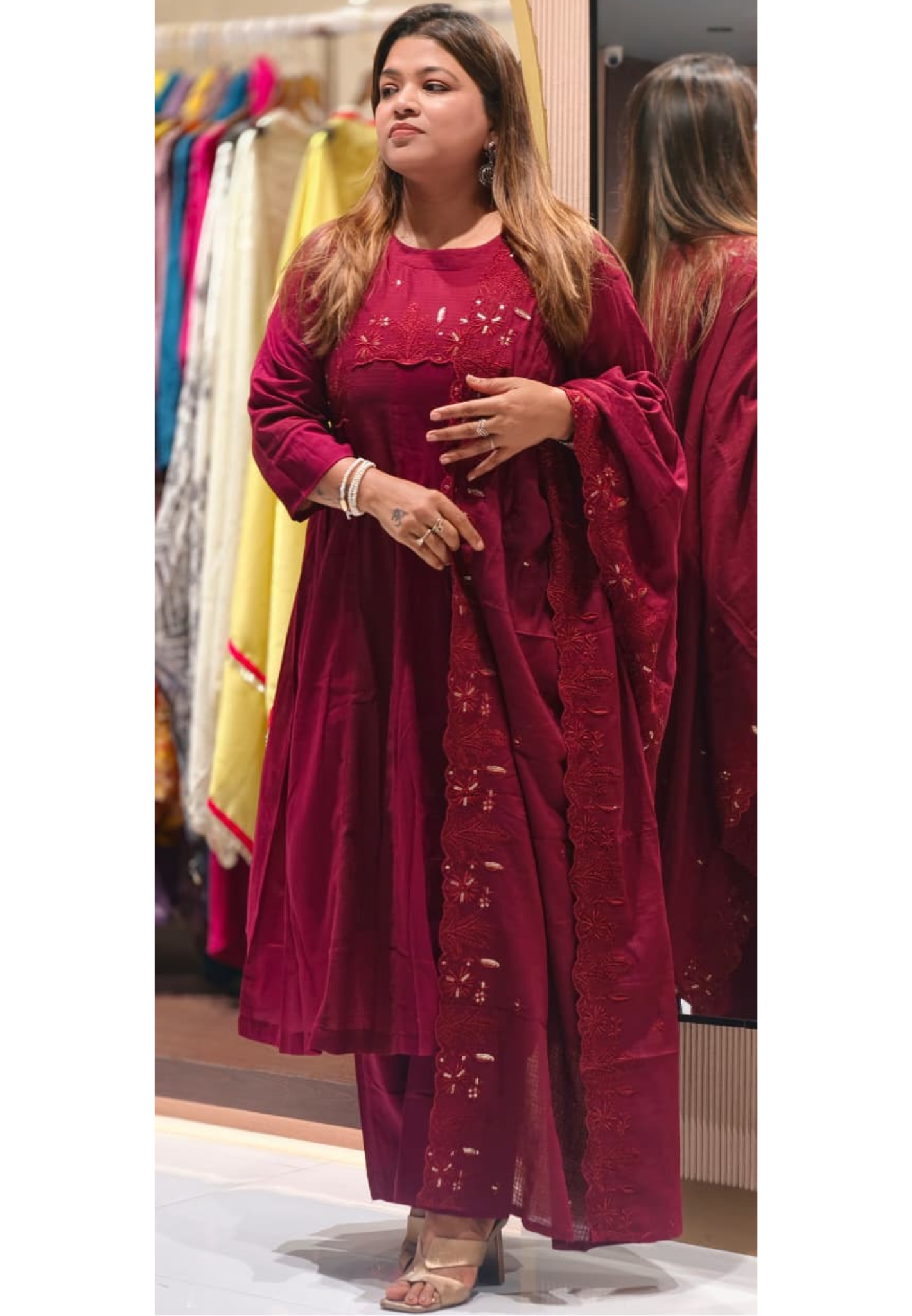 Ruby Bloom Premium Mul Cotton Embroidered A-Line Full Suit Set with Dupatta- 14894