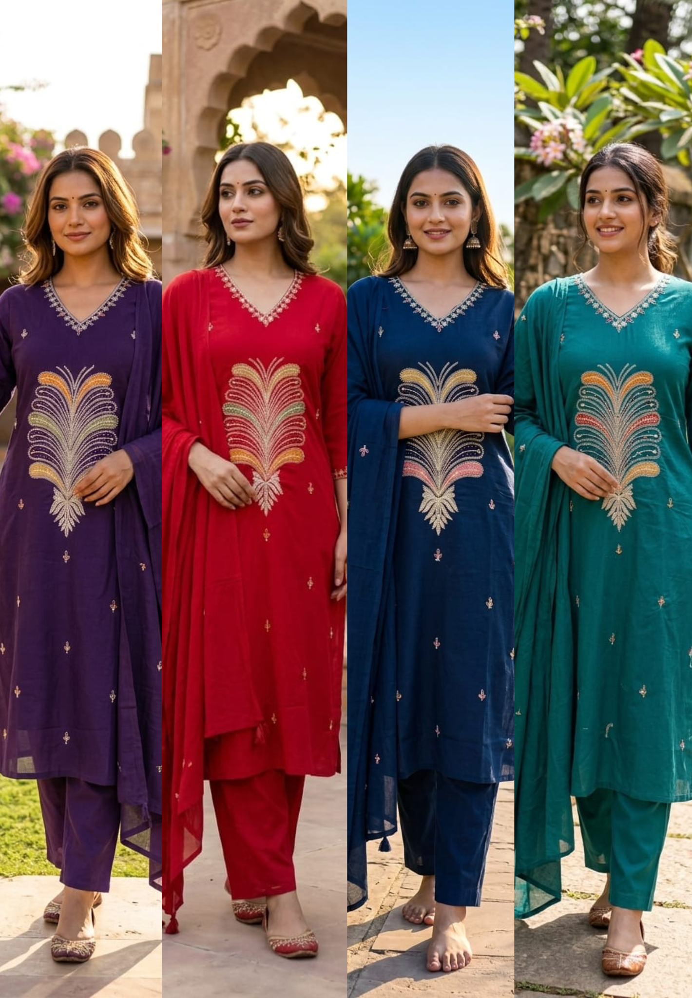 Premium Cotton Straight Full Suit Set with Statement Tree-of-Life Embroidery & Tassel Dupatta- 14895 (Dispatching From Monday)