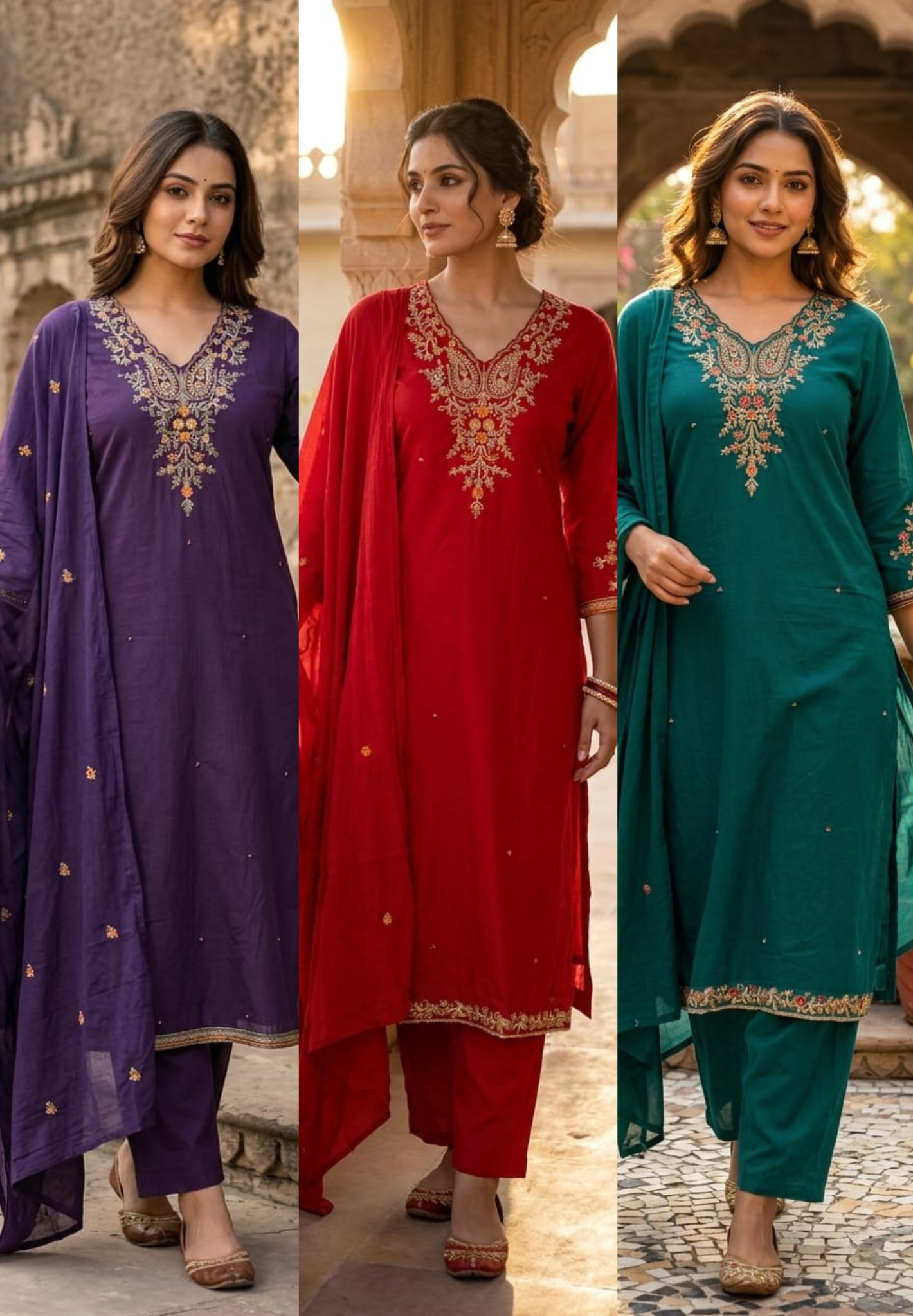 Classic Cotton Straight Full Suit Set with Intricate Kashmiri Paisley Embroidery & Dupatta- 14895 (Dispatching From Monday)