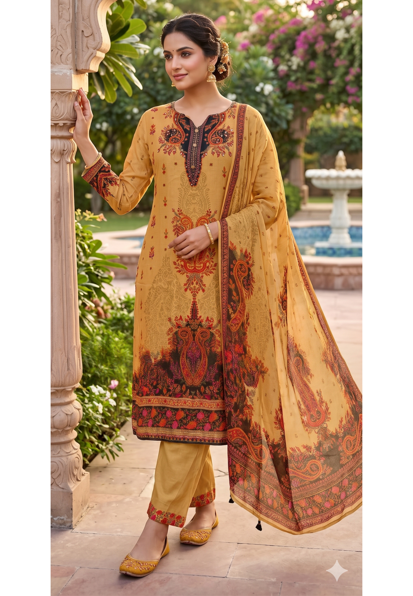 Bold Look Mossaic Floral Printed Sequin Highlights Full Suit Set With Dupatta