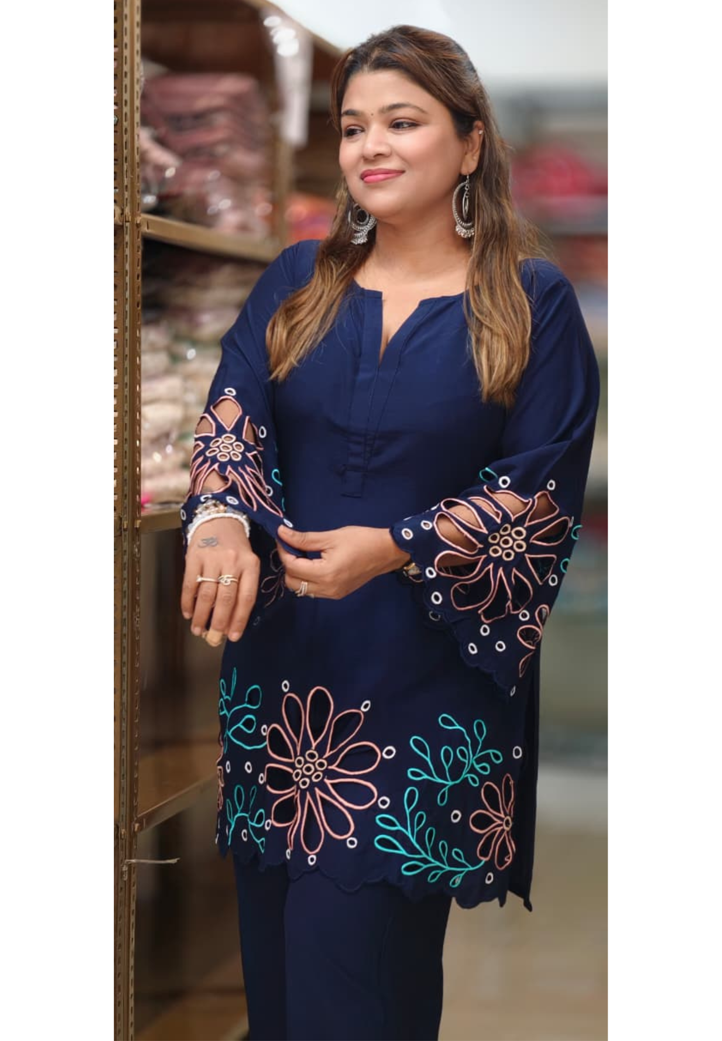 Premium Imported Fabric Floral Hem Cut-Work Embroidery Co-Ord Set-14970