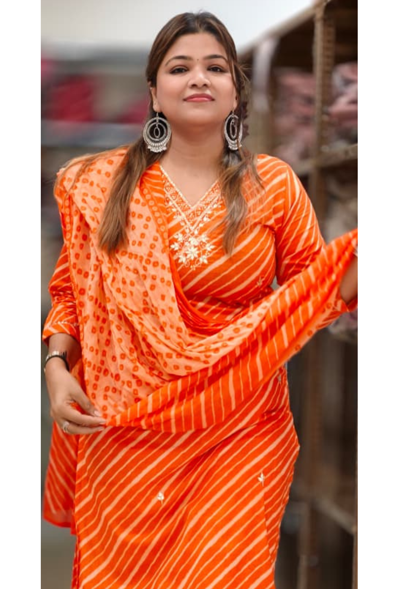 Elegant Lehariya Cotton V-Neck Embroidered Straight Kurta with Bottom and Dupatta- 14976