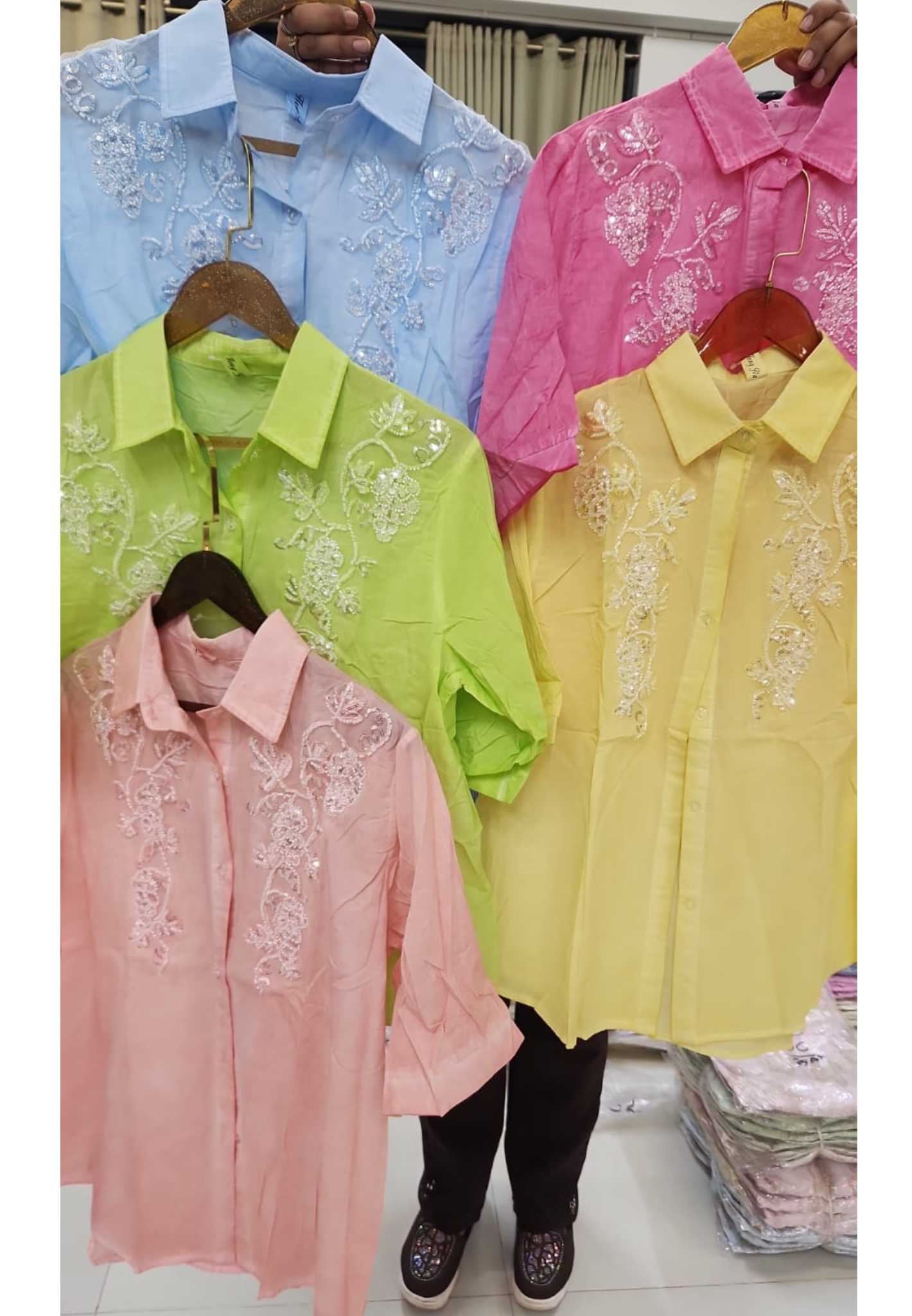 Chic Floral Thread & Sequin Embroidered Imported Western Top- 15053
