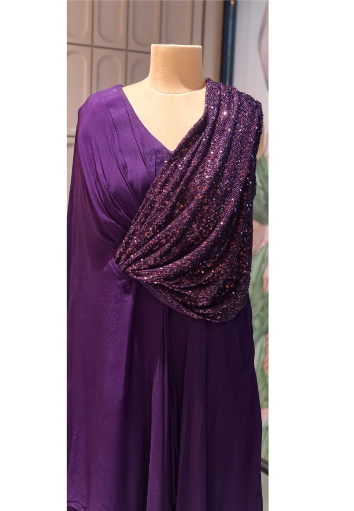 Elegant Sequin Drape Cape Maxi Gown