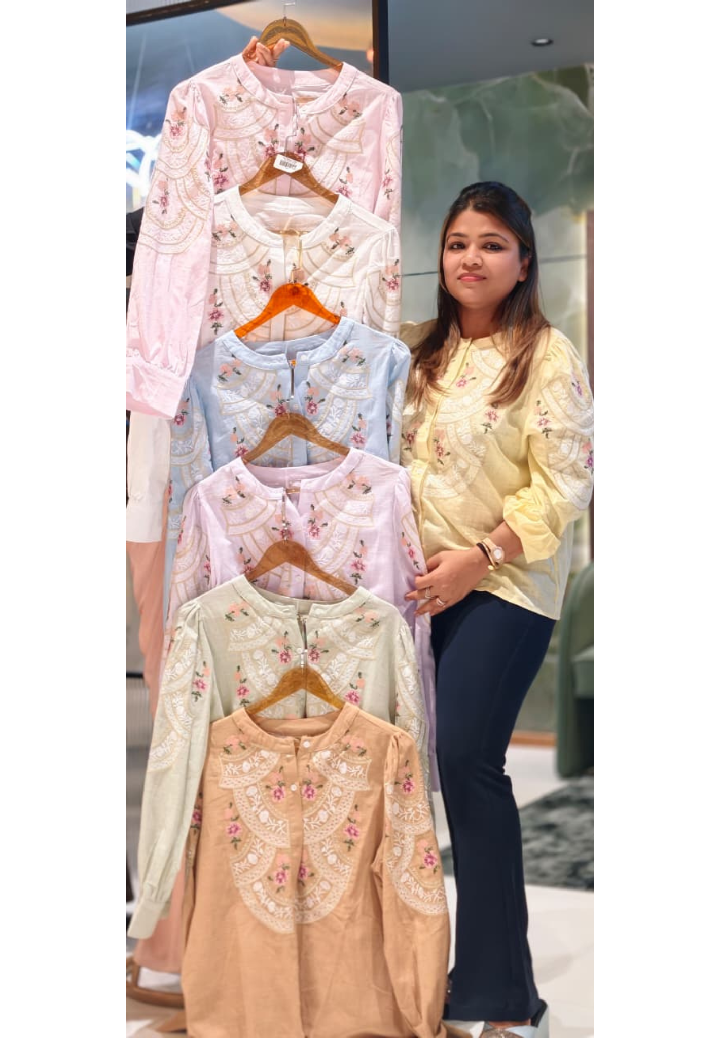 Floral Gardenia Embroidered Front Design Beautiful Imported Top- 15154