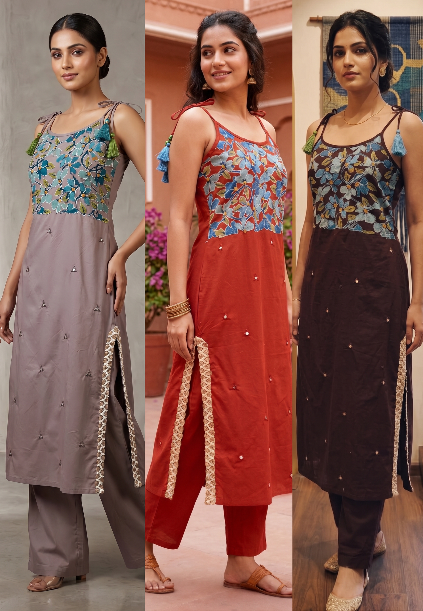 Noodle Strap Summer Style Petal Printed Casual Wear Cotton Kurta Pant Set- 15123