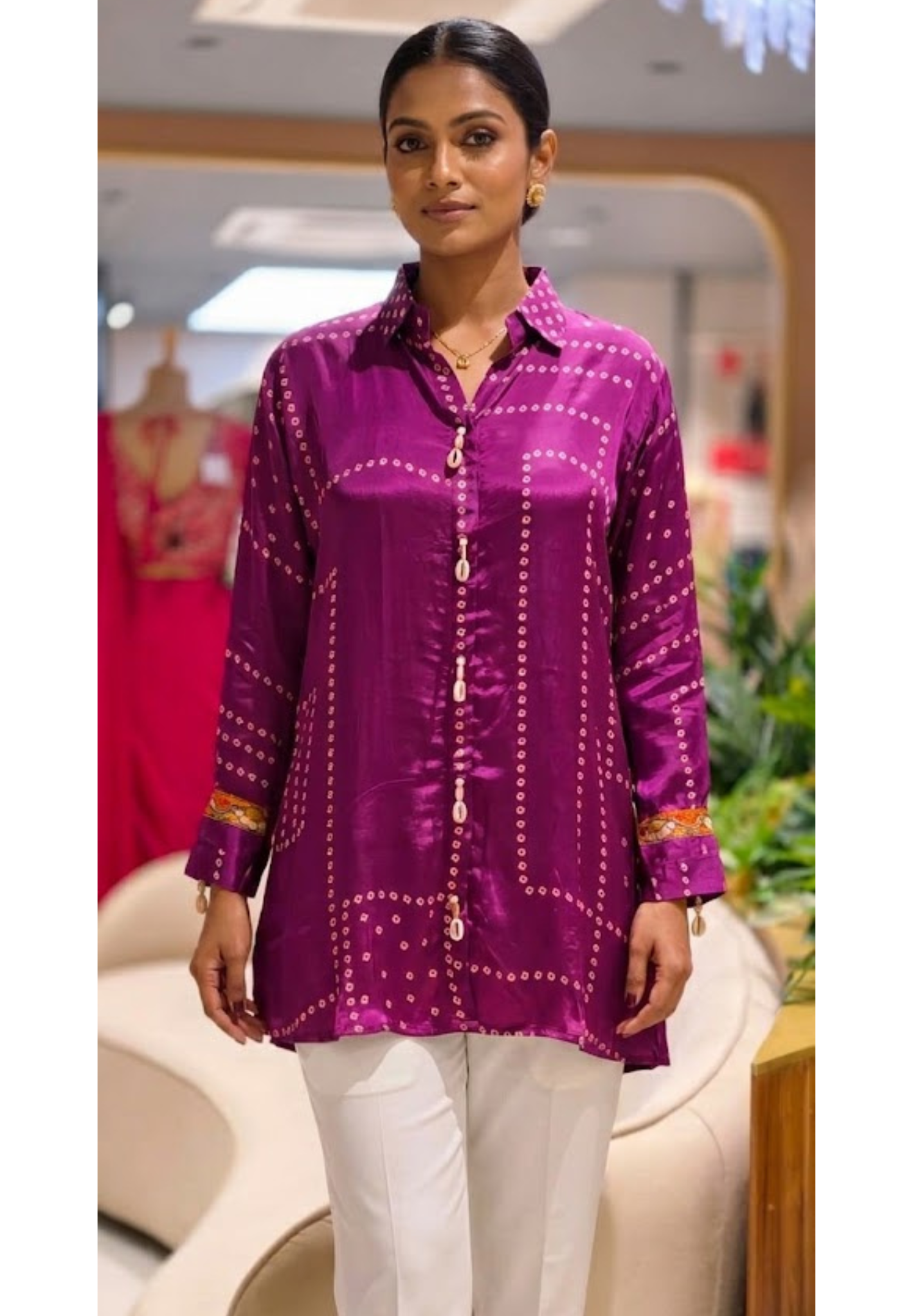 Pure Crepe Collared Casual Shirt with Back Bird Print -15111