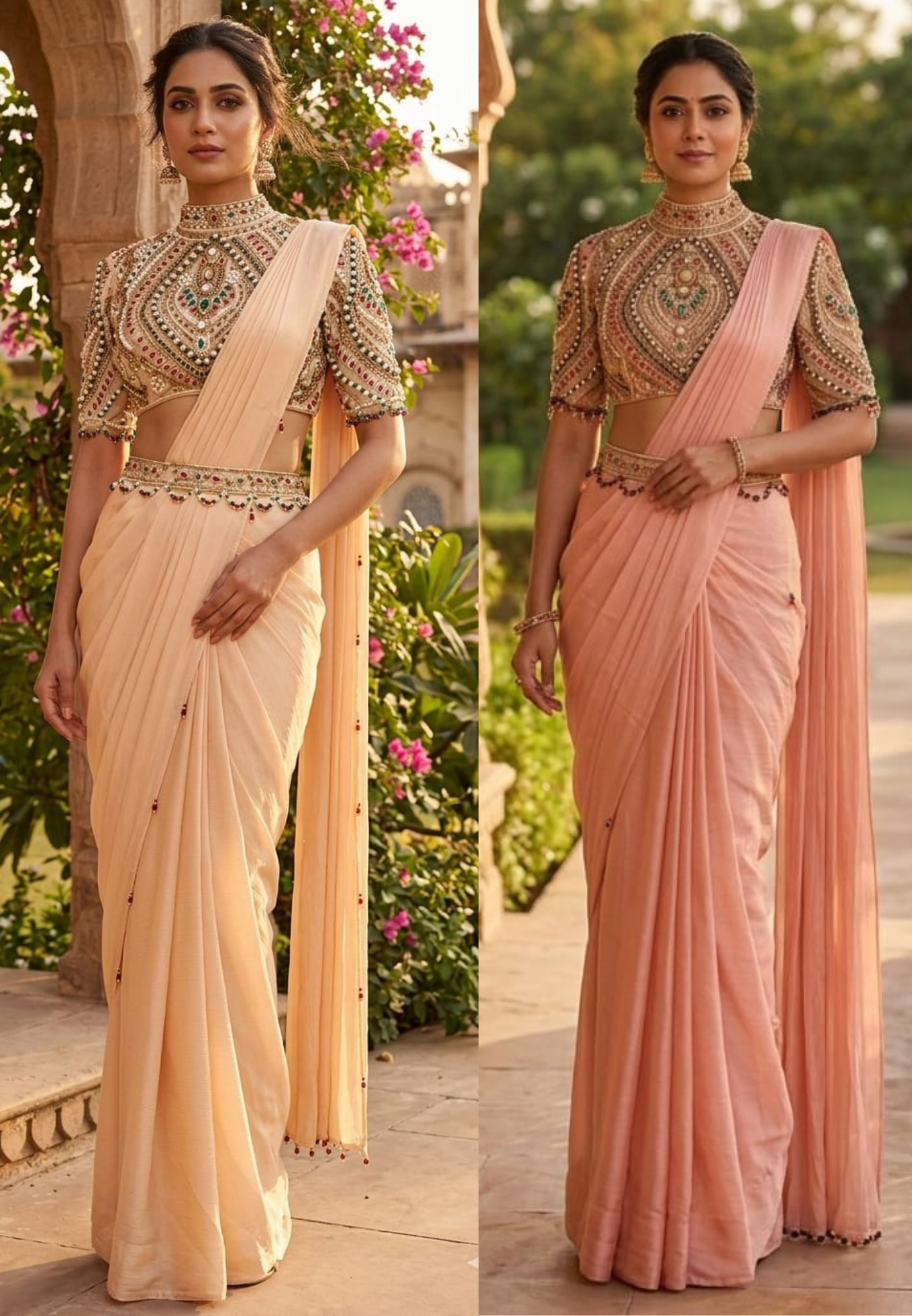 Elegant Pre-Draped Partywear Luxury Hand-Embroidered Designer Saree with Heavy Stone & Zardosi Work Blouse- 14525 RB349