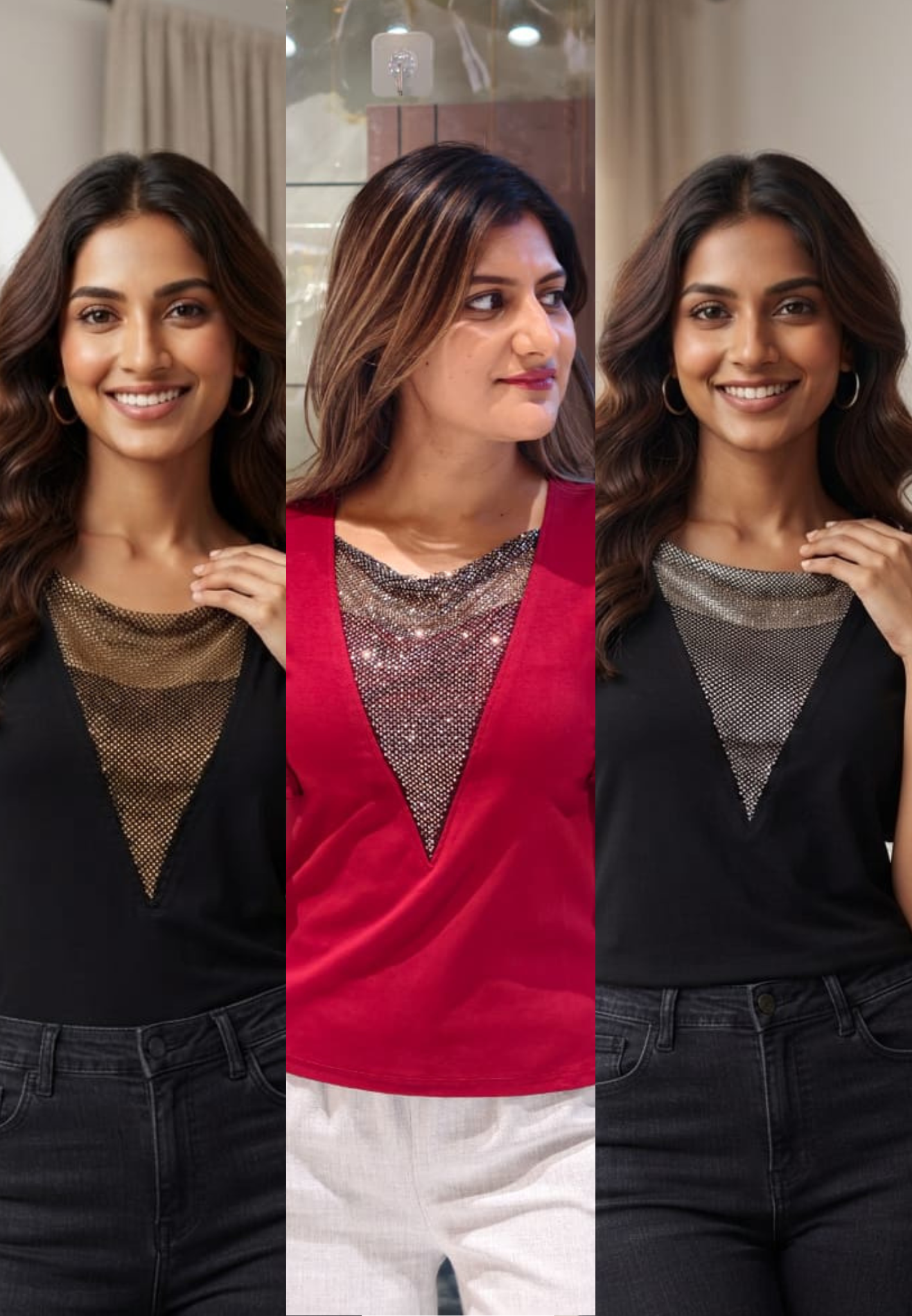 Glamour Studded V-Neck Imported Top With Flutter Sleeve- 15229