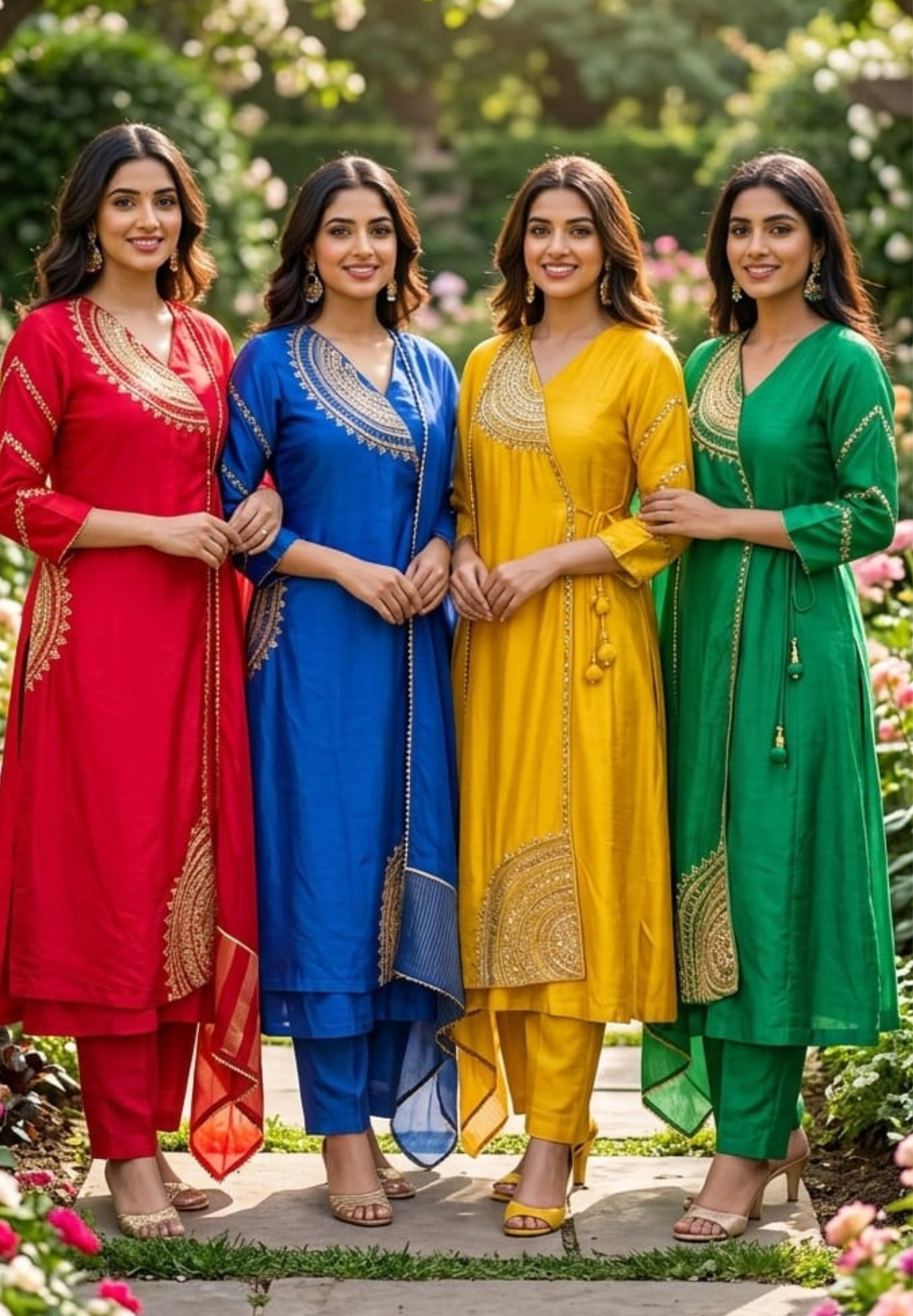 Half Phased Embroidered Angrakha Style A-Line Russian Silk Full Suit Set with Dupatta- 15324